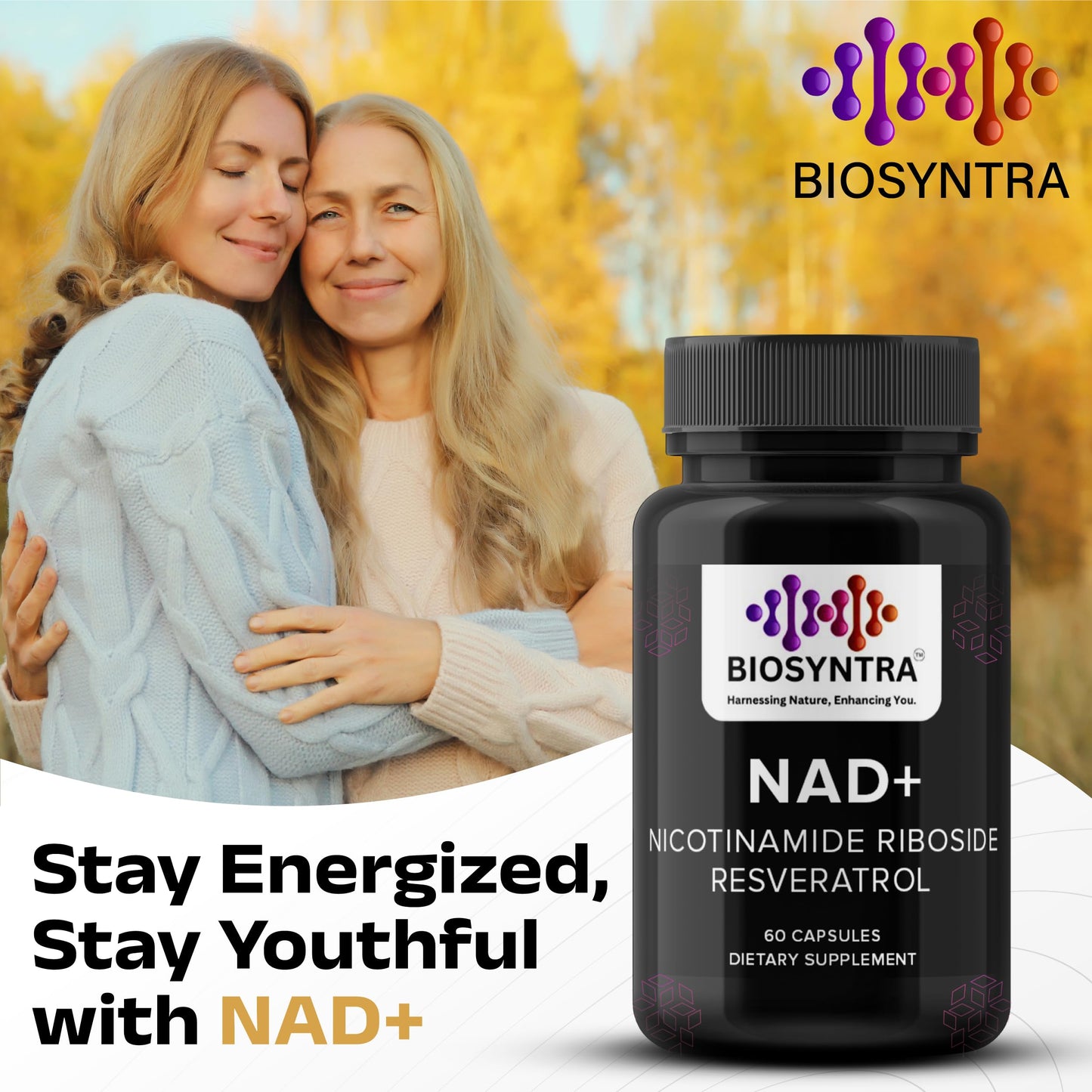 Biosyntra NAD+ Supplement 900mg Nicotinamide Riboside with Resveratrol Capsules 60 Count