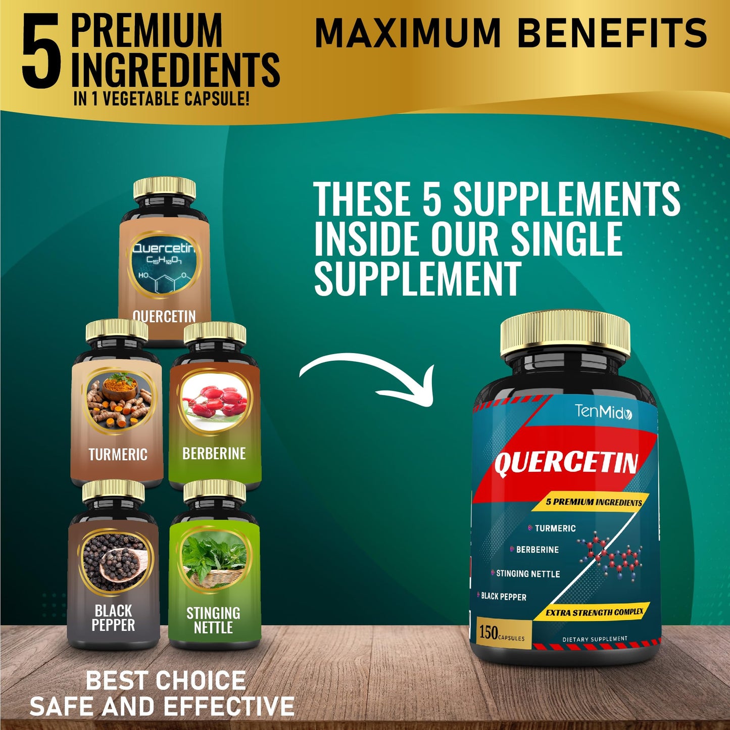 Tenmido Quercetin Supplements 150 Capsules