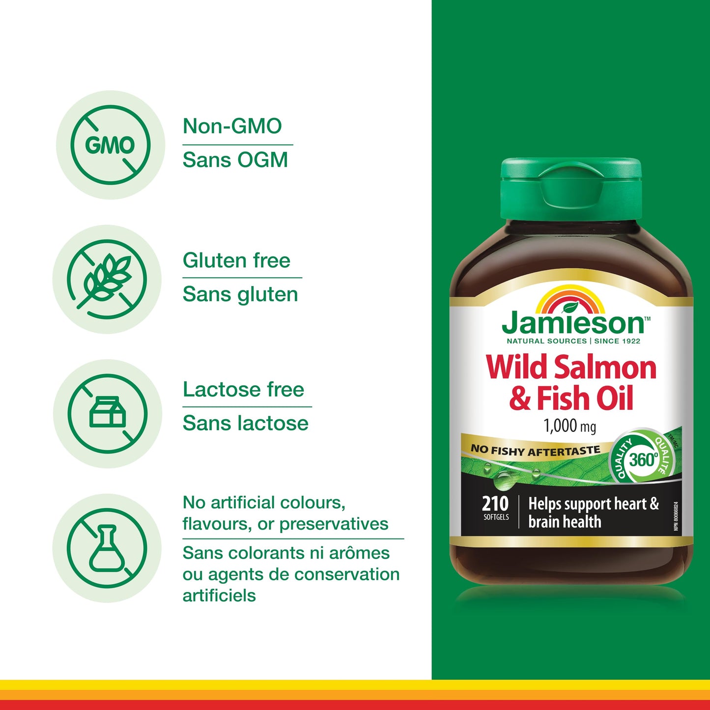 Jamieson Laboratories No Fishy Aftertaste - Wild Salmon & Fish Oil Softgel 210