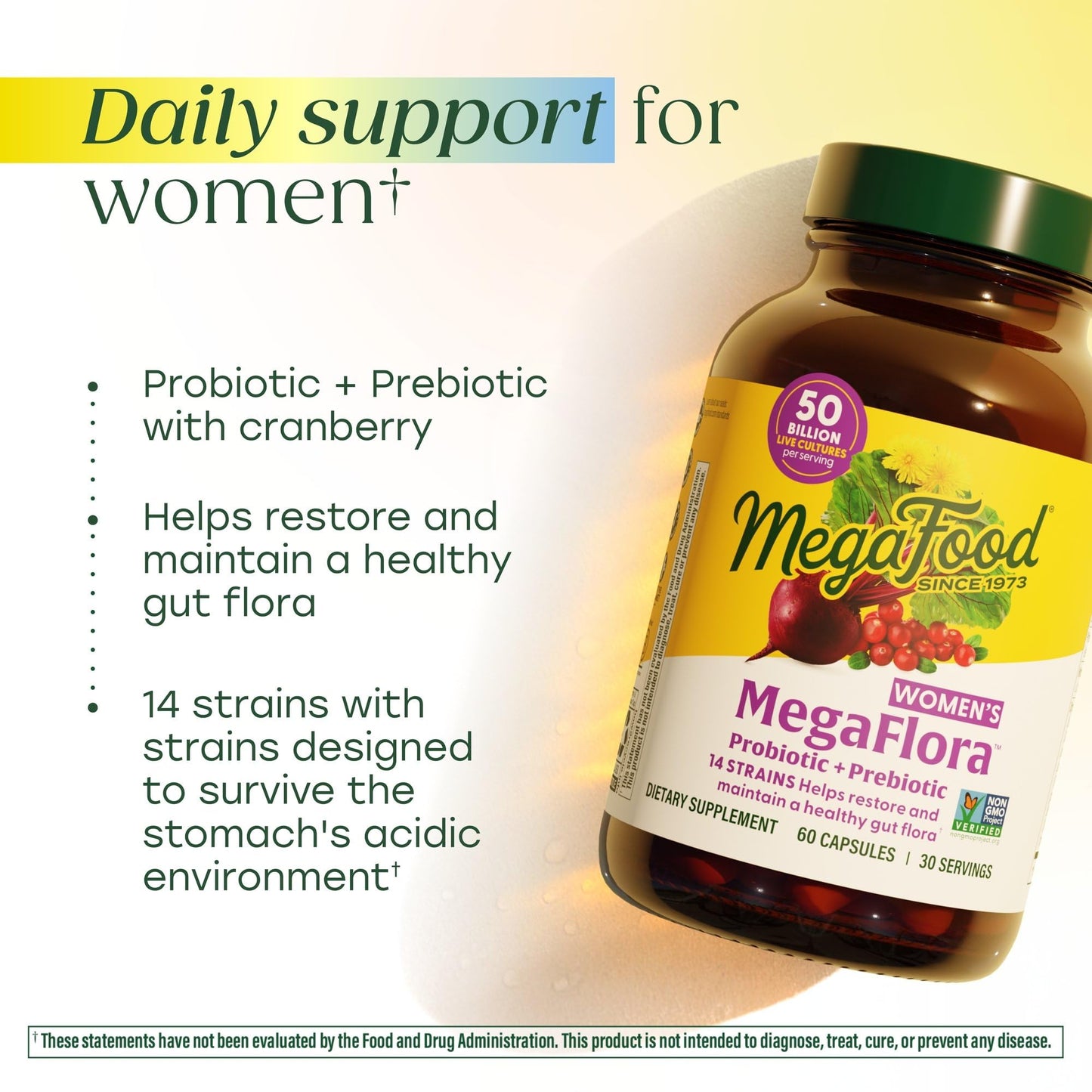 MegaFood MegaFlora Probiotics and Prebiotics for Women 60 Capsules