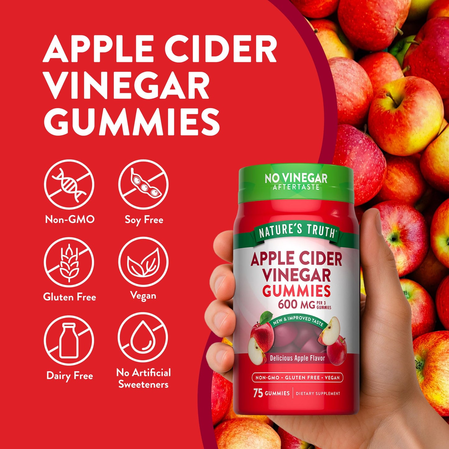 Nature's Truth Apple Cider Vinegar Vegan Gummies 600mg, 75 ct