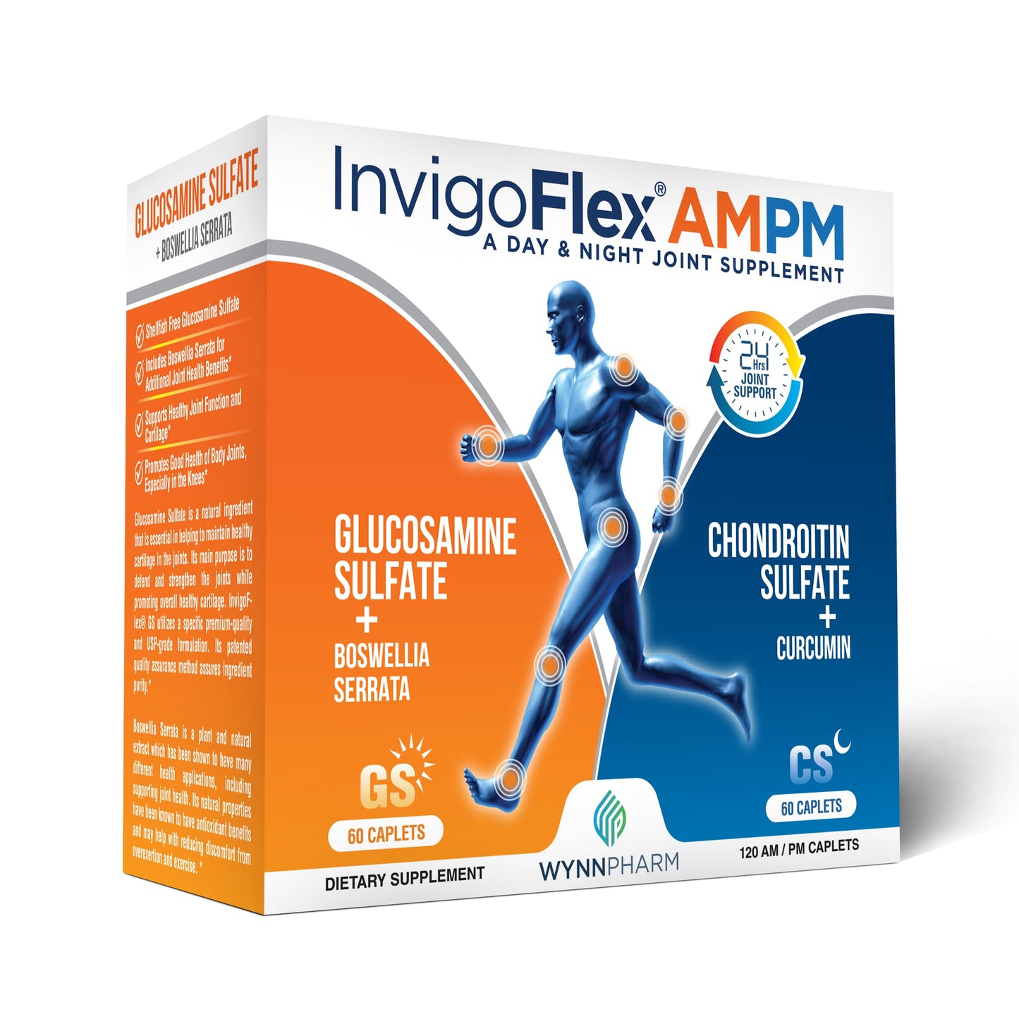 INVIGOFLEX AMPM Glucosamine & Chondroitin Sulfate Turmeric Curcumin Boswellia Serrata Premium Joint Supplement Caplets 120