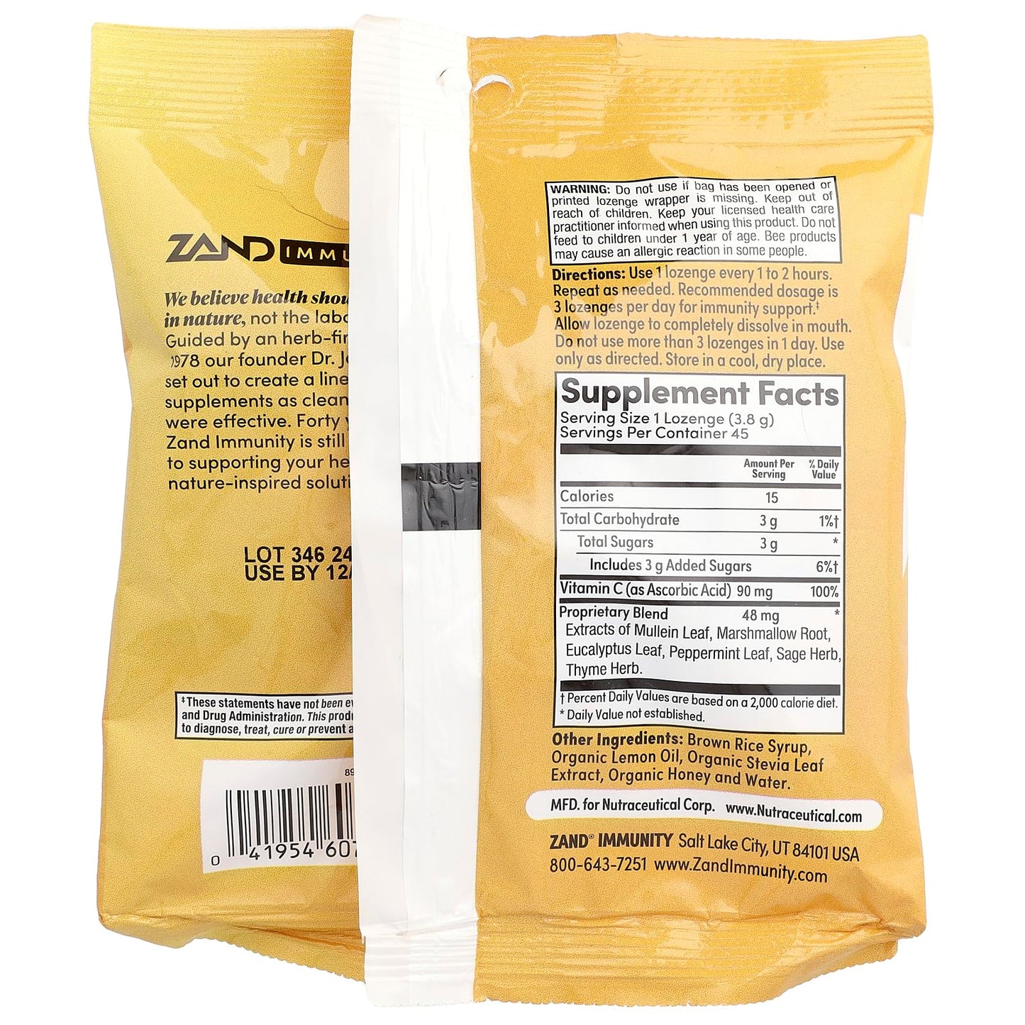 ZAND Lemon Honey Lozenges 45 Count