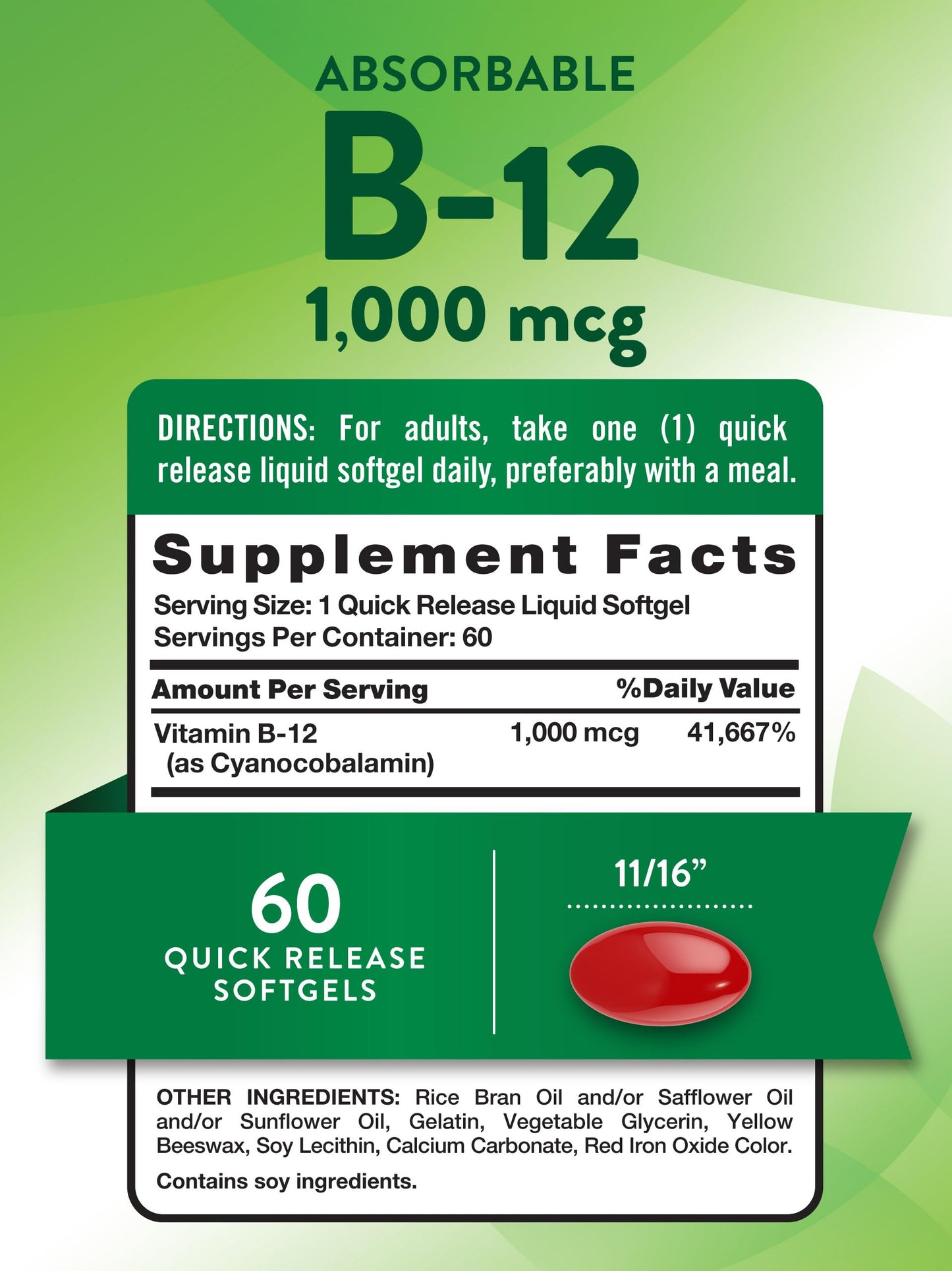 Nature's Truth Vitamin B12 1000 mcg Softgels 60