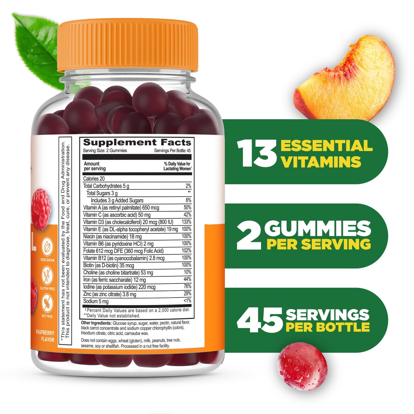 Lifeable Postnatal Multivitamin with Iron, Choline and Iodine Gummies, 90 Count