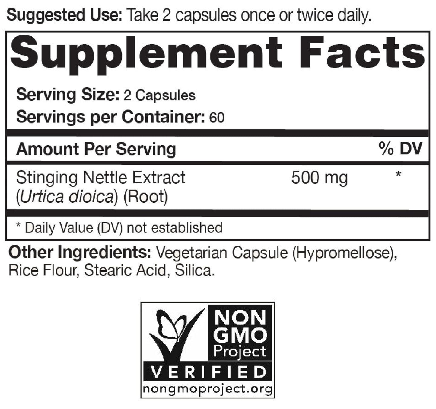 Natural Choice Botanicals Stinging Nettle Root Extract Supplement Capsules 120 Count