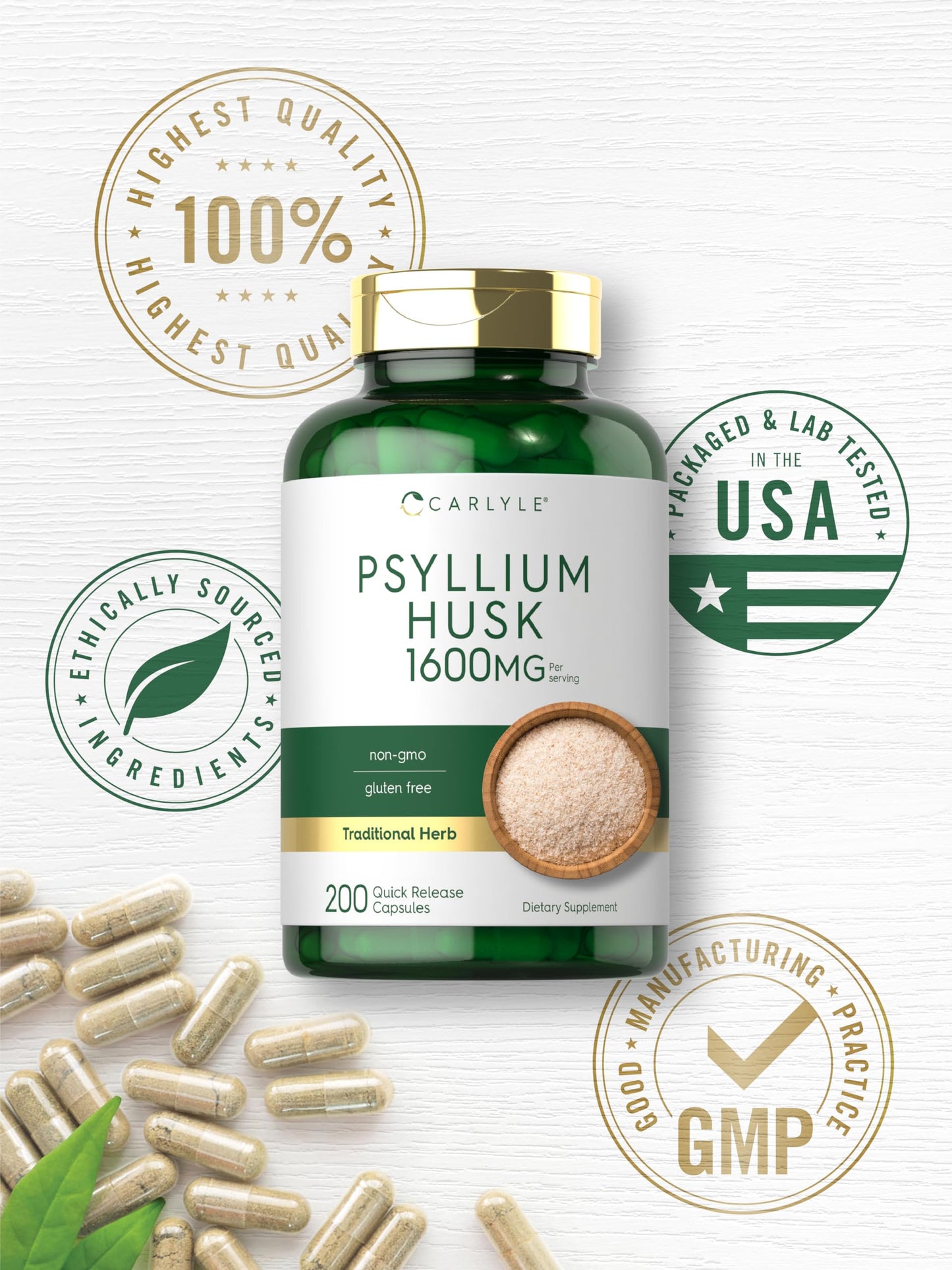 Carlyle Psyllium Husk 1600mg Capsule 200 Count