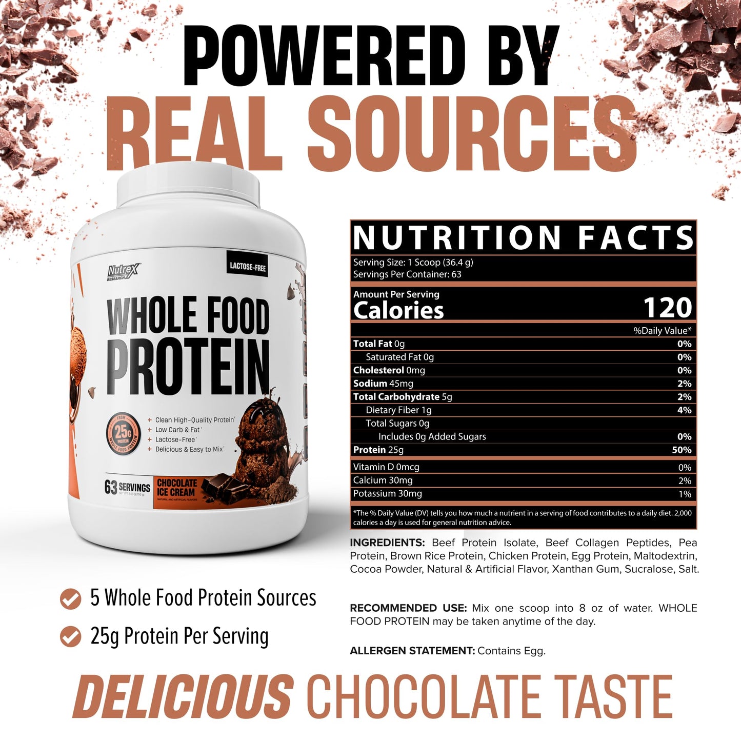 Nutrex Research Whole Food Protein Powder, 63 Servings