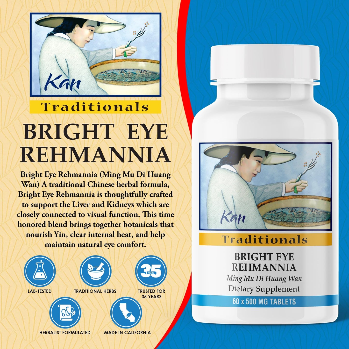 Kan Herbs - Traditionals Bright Eye Rehmannia Tablet, 60 Tablets