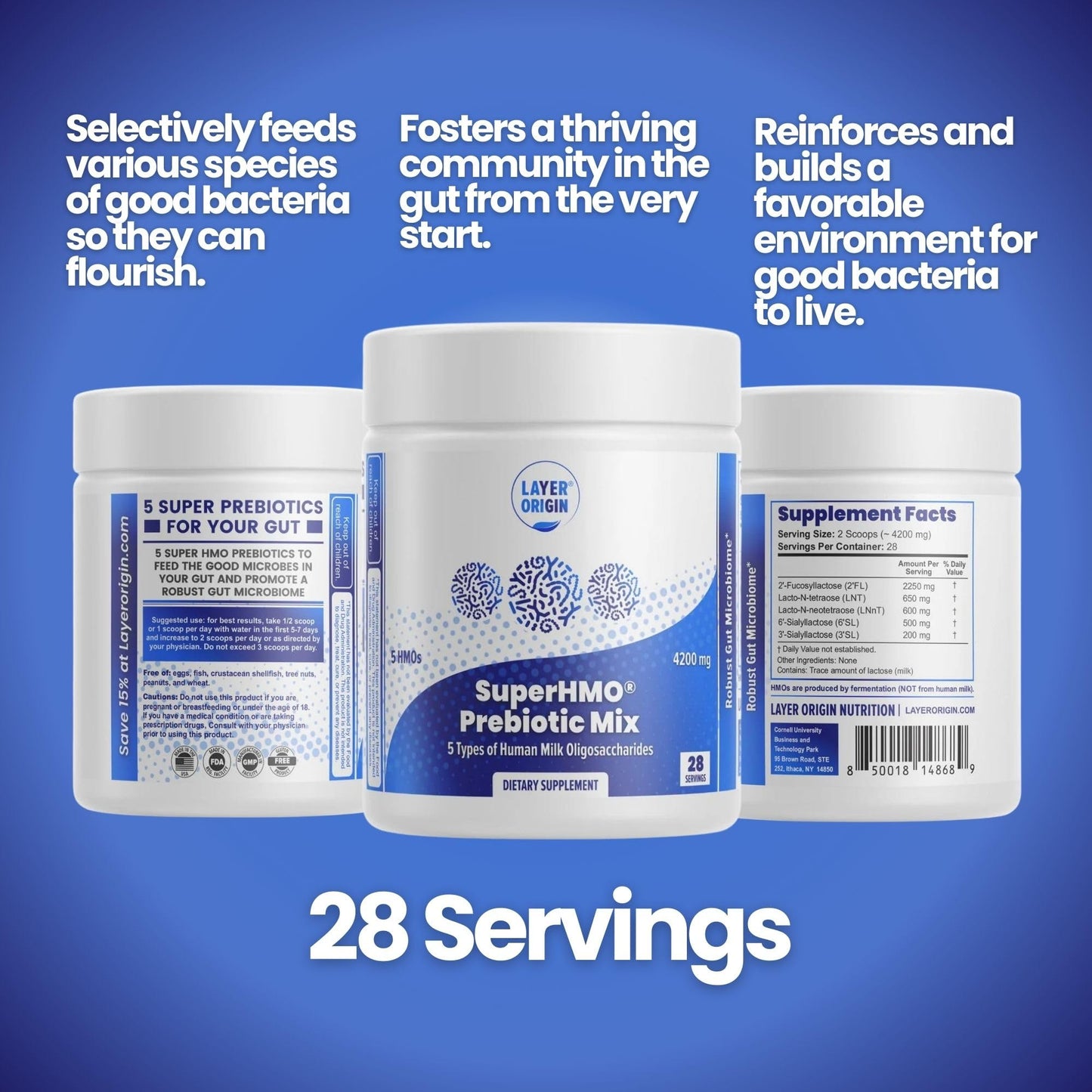 Layer Origin SuperHMO Prebiotic Mix with 5-HMO Prebiotic Fiber, Powder, 120 Servings