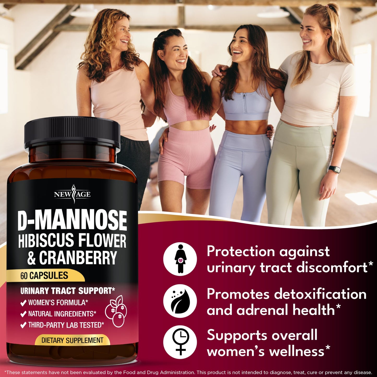 NEW AGE D-Mannose with Cranberry & Hibiscus, 60 Capsules