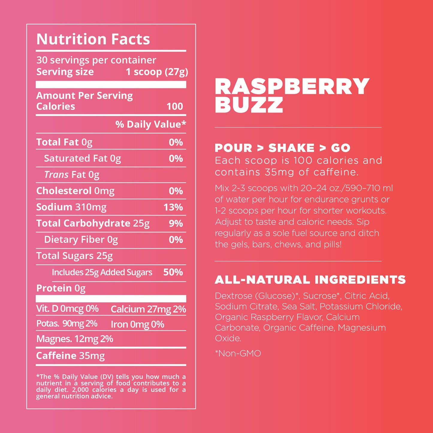 Tailwind Nutrition Caffeinated Endurance Fuel Raspberry Buzz Powder, 29 Servings