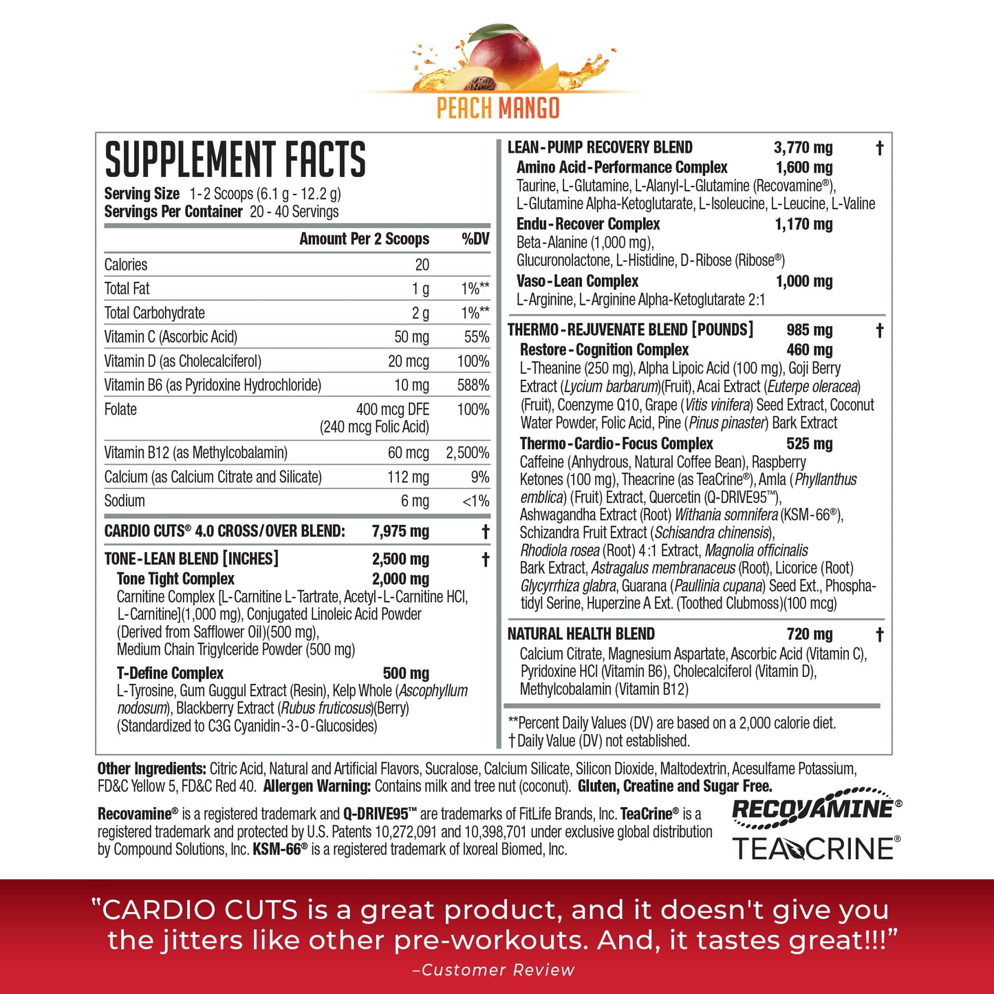 NDS Nutrition Cardio Cuts 4.0 Peach Mango Powder, 8.6 oz