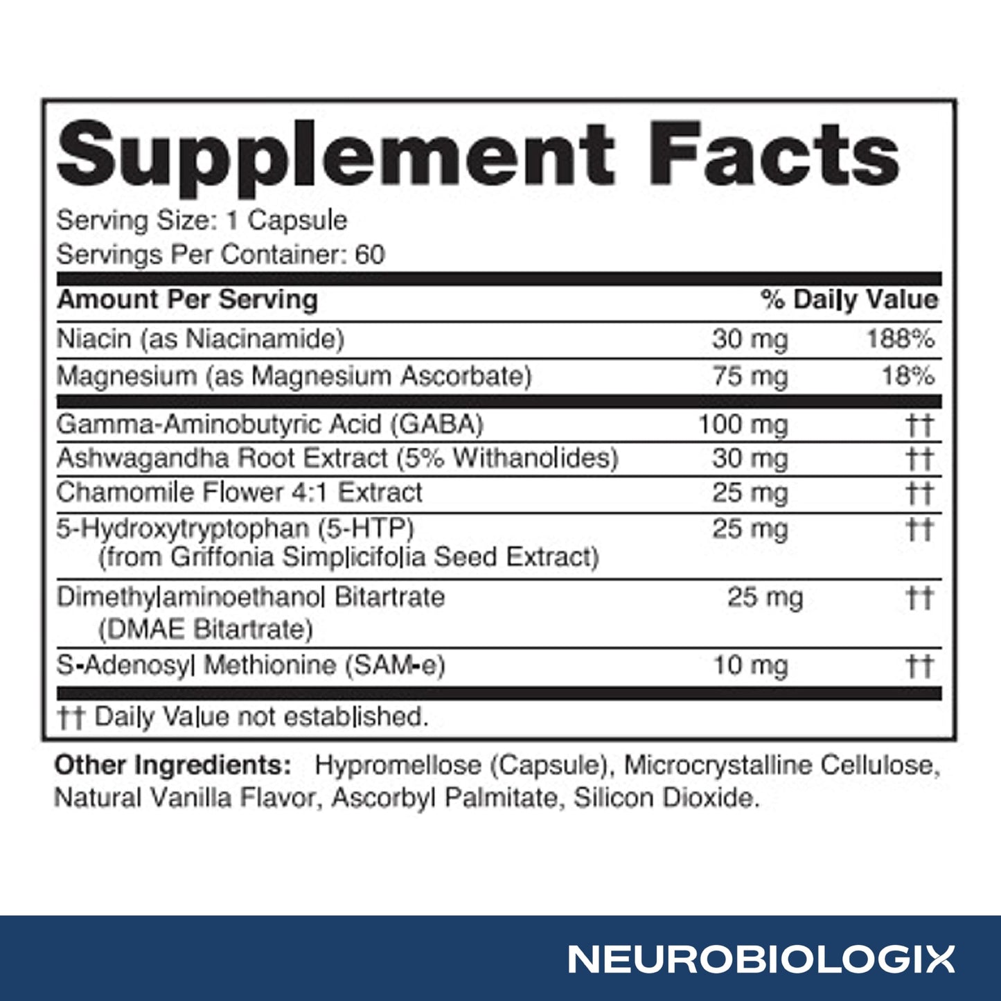 Neurobiologix Mood Plus, GABA, 5-HTP & Ashwagandha Supplement, 60 Capsules