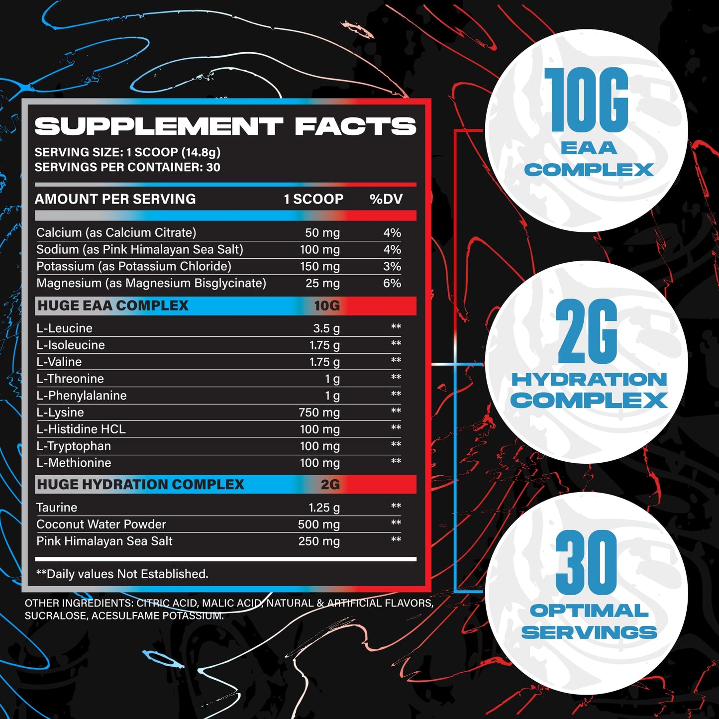 Huge Supplements EAA + Hydration Essential Amino Acids Powder, EAAs & BCAAs, Intra & Post Workout Recovery, Bomb Popsicle, 15.6 Ounce