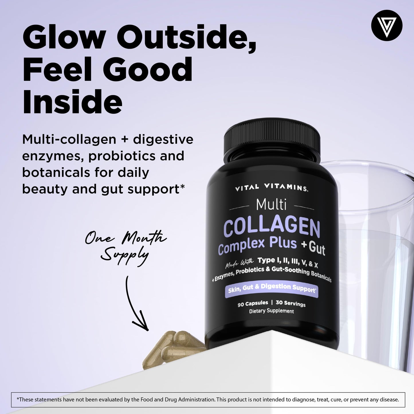 Vital Vitamins Multi Collagen Complex Plus Gut, Probiotics & Enzymes Capsules 90 Count