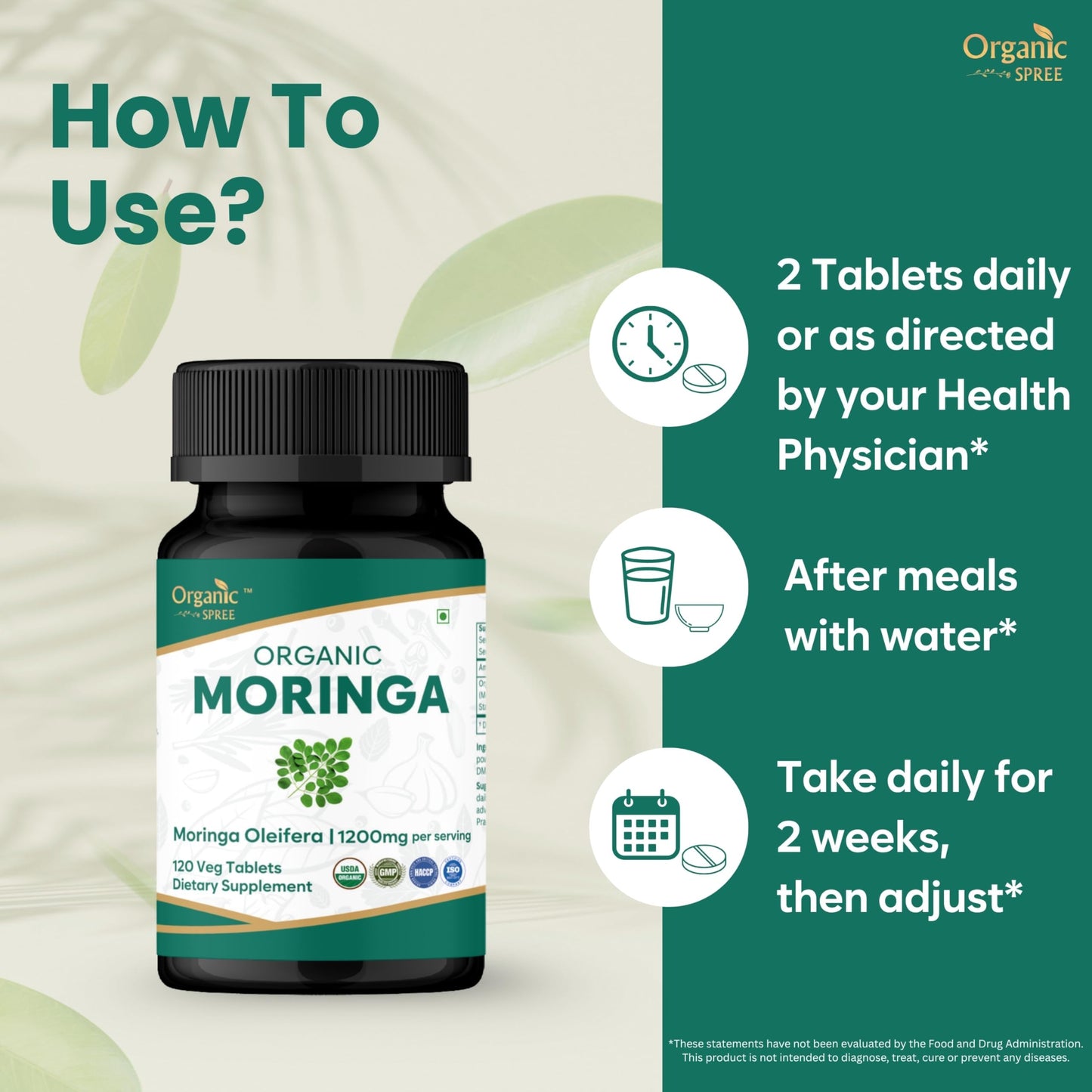 Organic Spree Moringa Oleifera Tablets 120 Tablets
