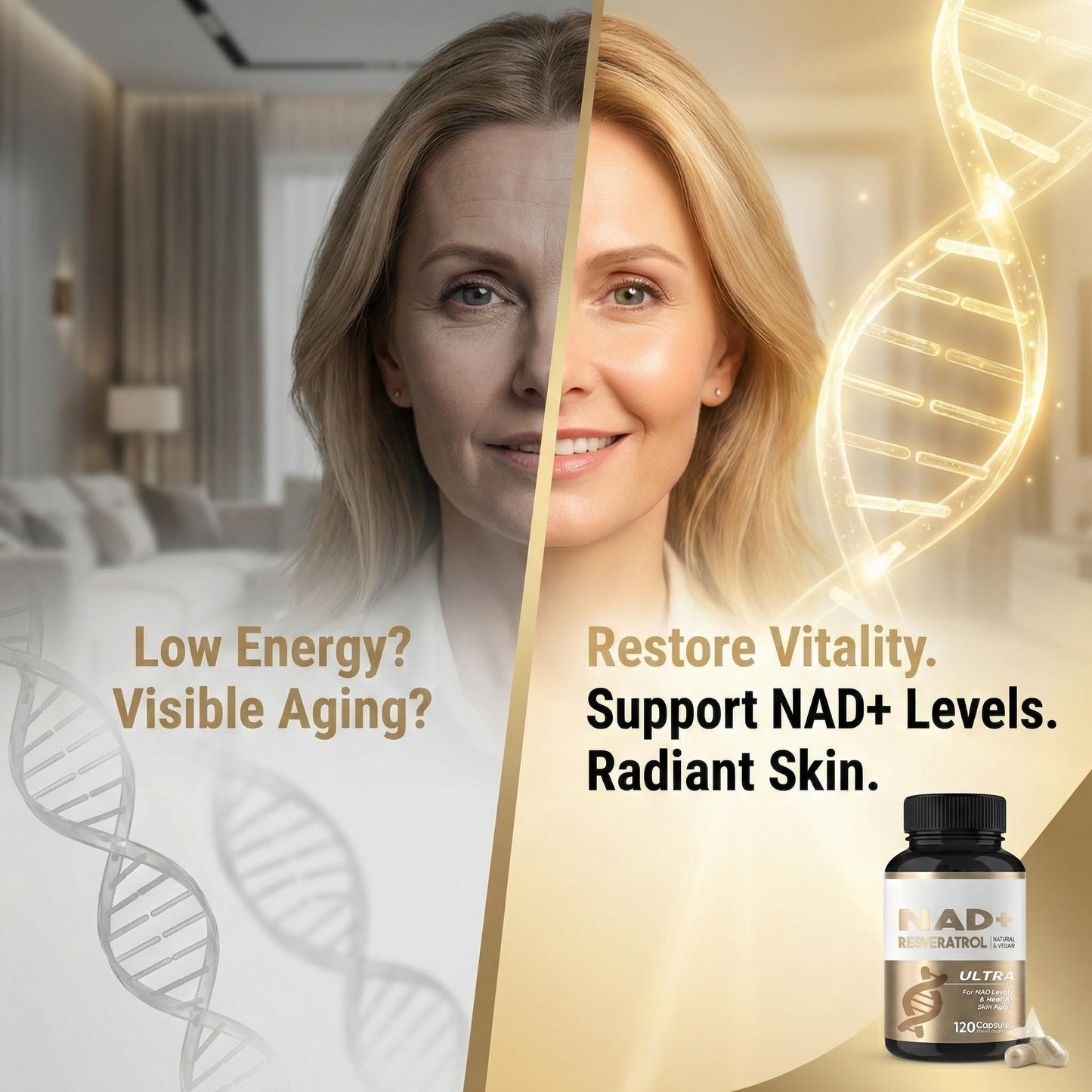 HerbX NAD+ NADH Resveratrol Supplement for Men and Women, Advanced Formula with Natural Antioxidants to Support Cellular Energy & Vitality, 120 Capsules