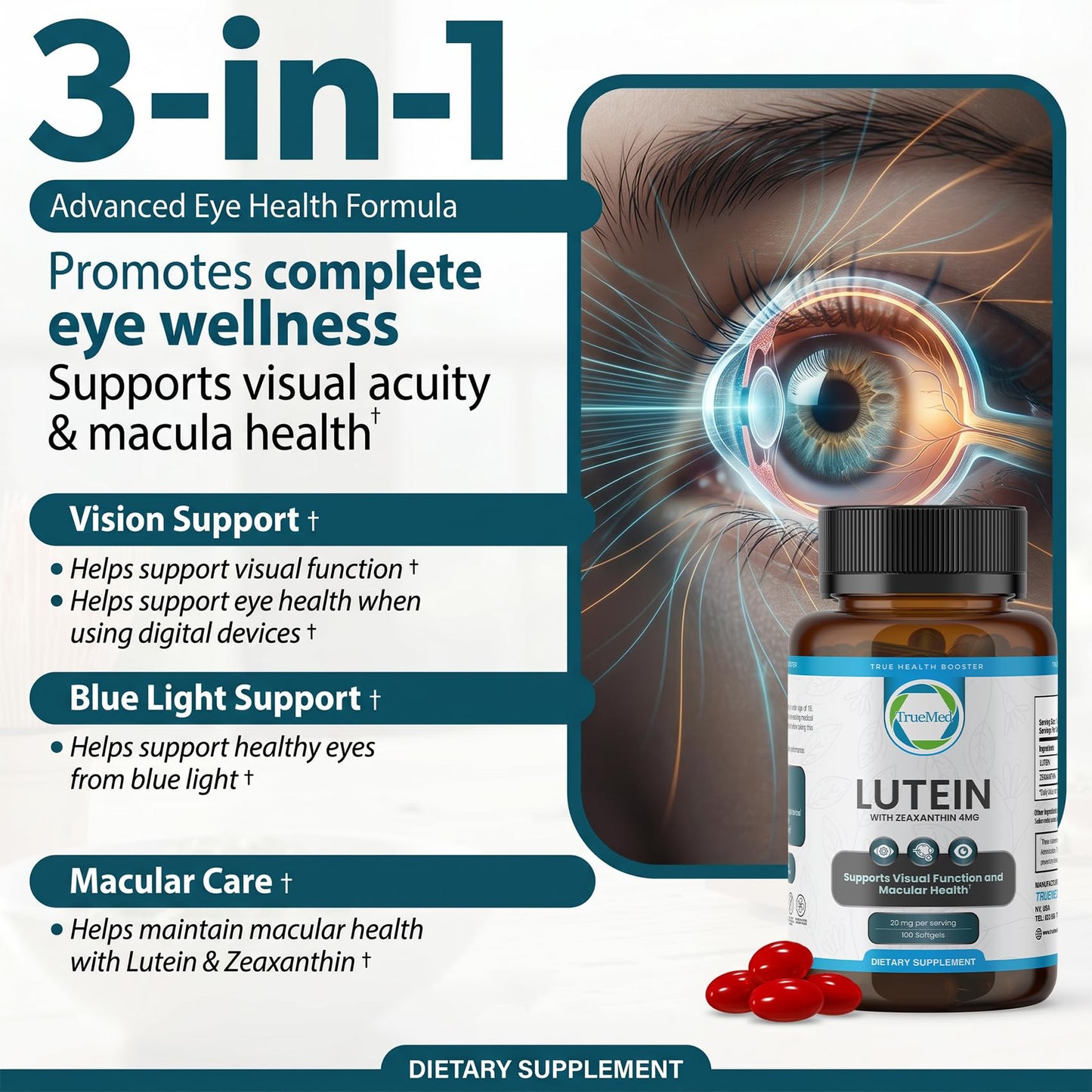 TRUEMED Lutein 20mg with Zeaxanthin 4mg Softgels, 100-count