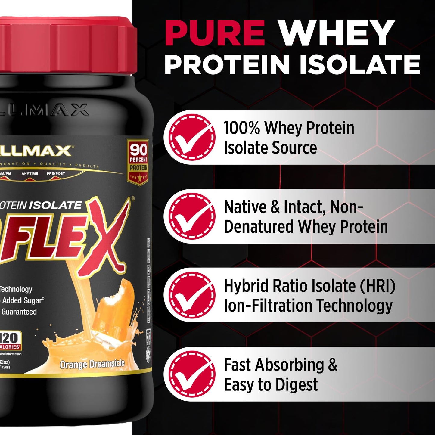 ALLMAX ISOFLEX Pure Whey Isolate Protein Powder, 2 lb, 32 Servings