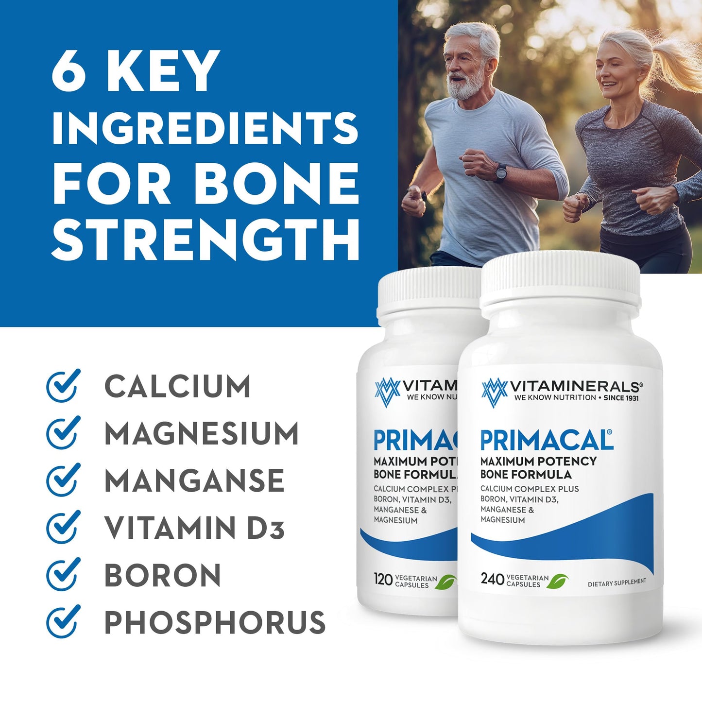 Vitaminerals Primacal Bone Support Maximum Potency Calcium, Magnesium for Bone Loss 240 Capsules
