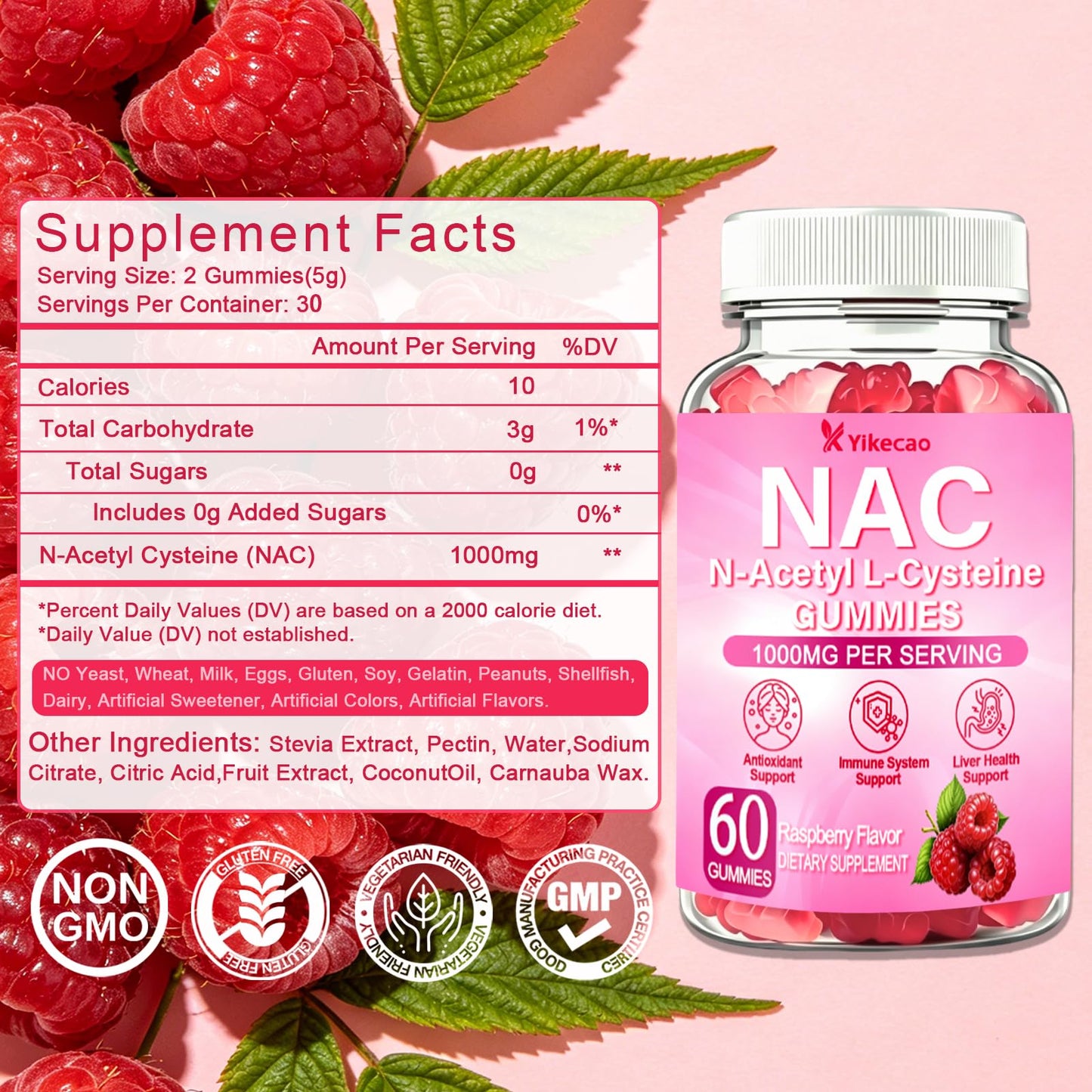 Yikecao NAC Gummies 60 Count