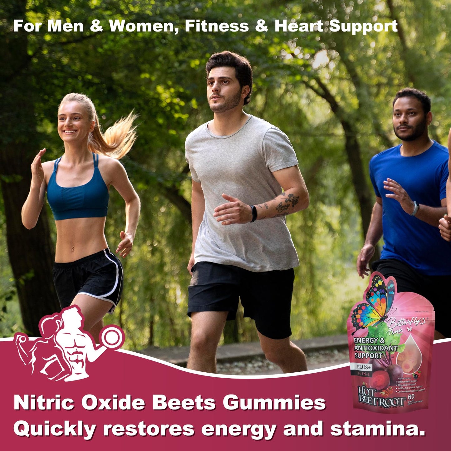 BUTTERFLY'S TEAR Beet Root & Berberine Gummies, Nitric Oxide & Metabolism Support, Energy, Circulation with Cinnamon, Vitamin D3 K2 E, Sugar Free, Non-GMO, 60 Gummies