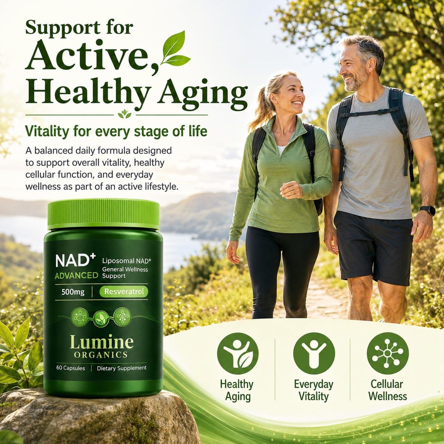 COLEPSW Lumine Organics NAD+ Supplement with Nicotinamide Riboside, Resveratrol & Quercetin Liposomal Capsules, 60 Capsules