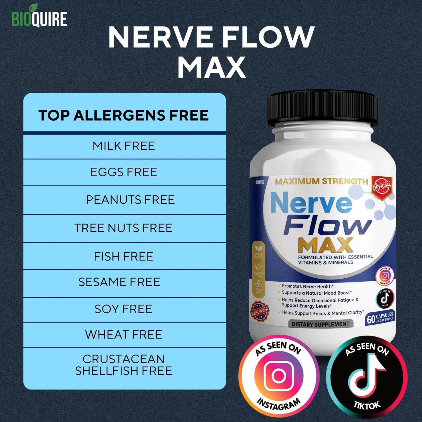 BIOQUIRE Nerve Flow MAX Dietary Supplement 60 Capsules