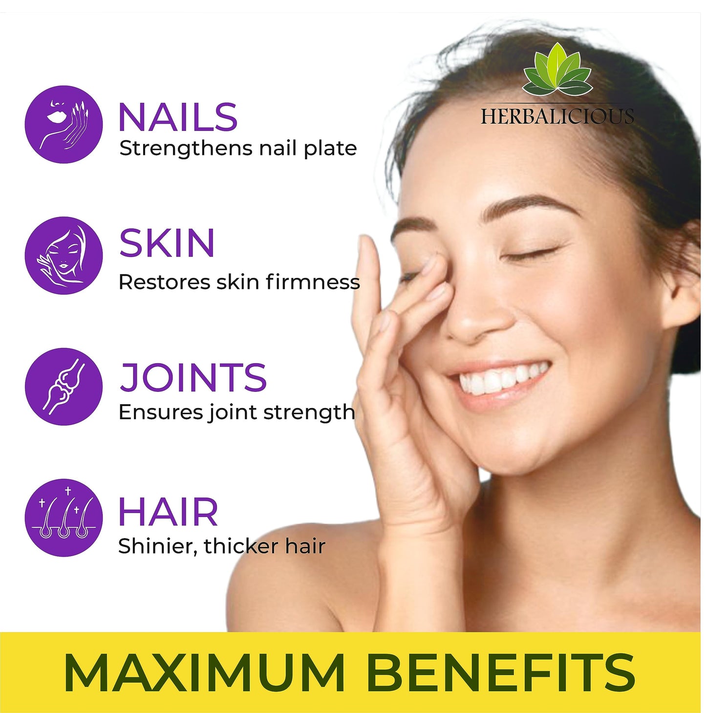 HERBALICIOUS Biotin Collagen Keratin Capsules with Saw Palmetto – Hair, Skin & Nails Support Formula with Vitamin C, 120 Capsules