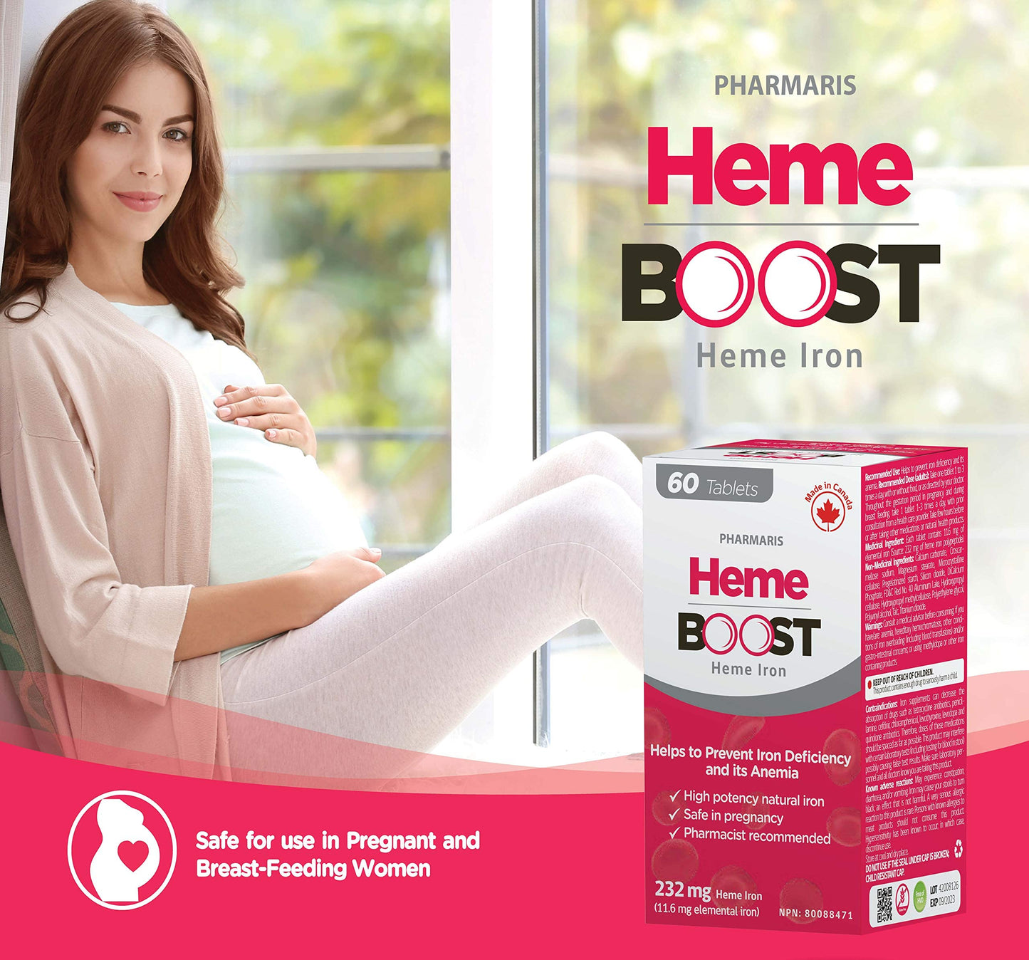 HEME BOOST Hemeboost 11.6mg (232mg Heme Iron Pills) High Potency Iron Supplement, Tablet, 60 Tablets