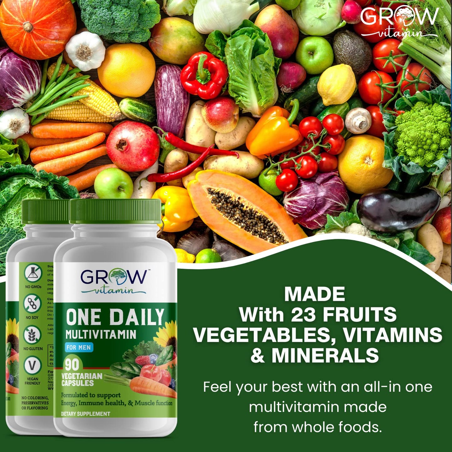 Grow Vitamin One Daily Multivitamin for Men 90 Capsules