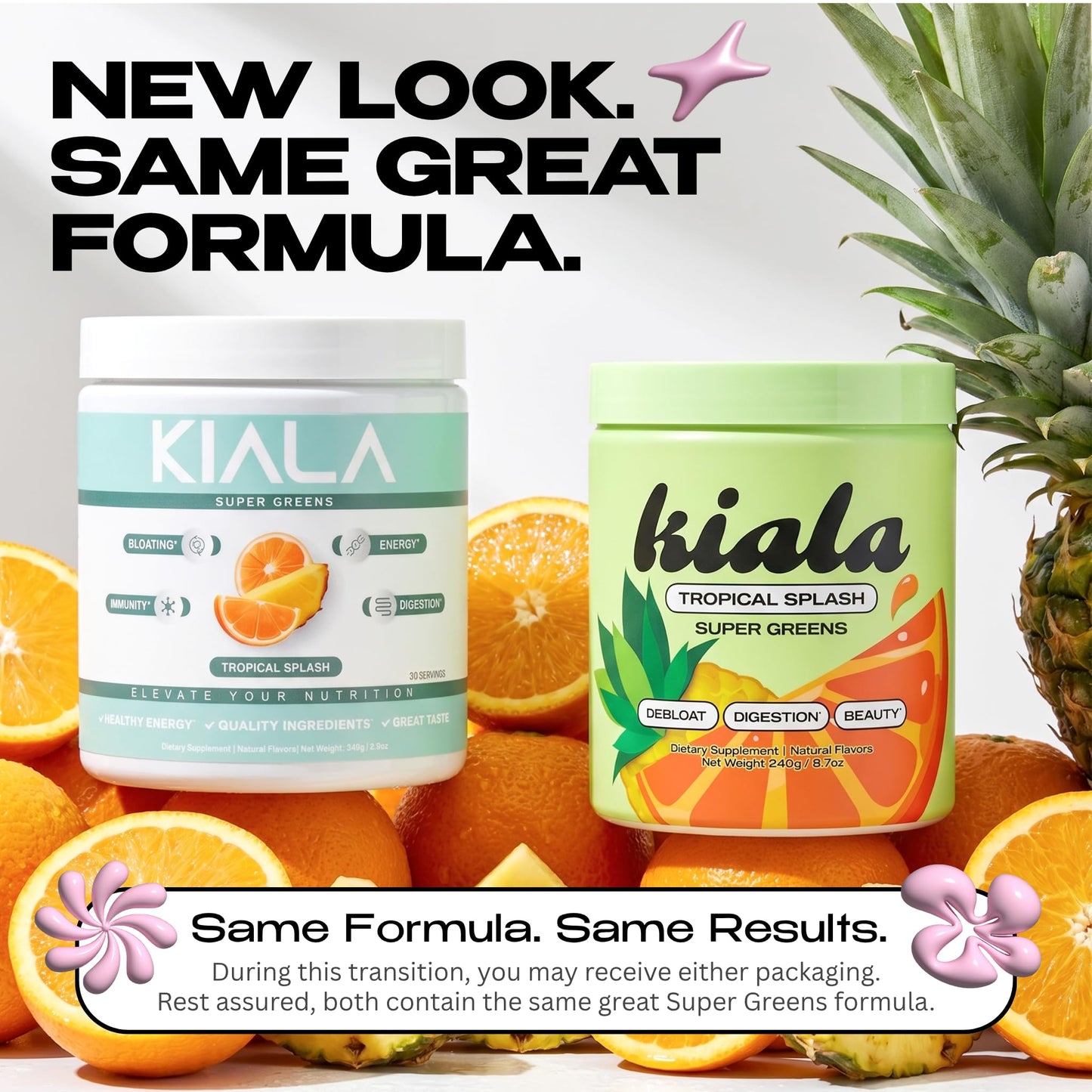 Kiala Nutrition Super Greens Powder with Spirulina & Chlorella Tropical Splash, 8.8 Ounce