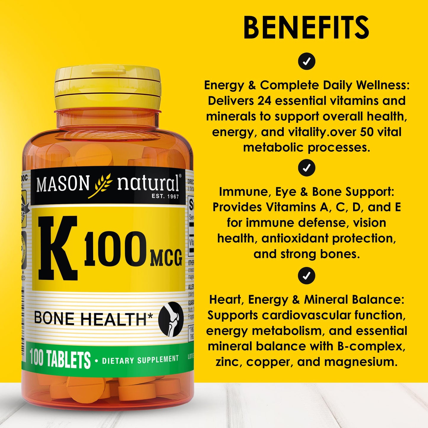 Mason Natural Vitamin K 100mcg, 100 Tablets