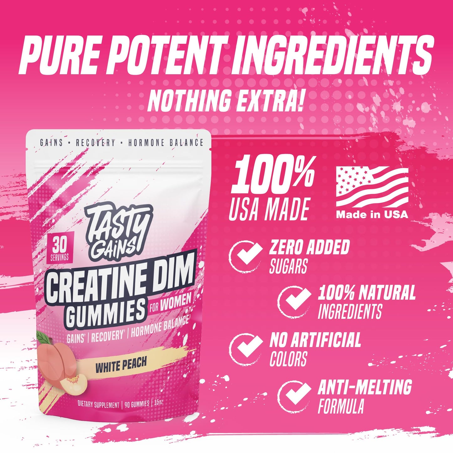 TASTY GAINS Creatine Gummies for Women, 90 Count