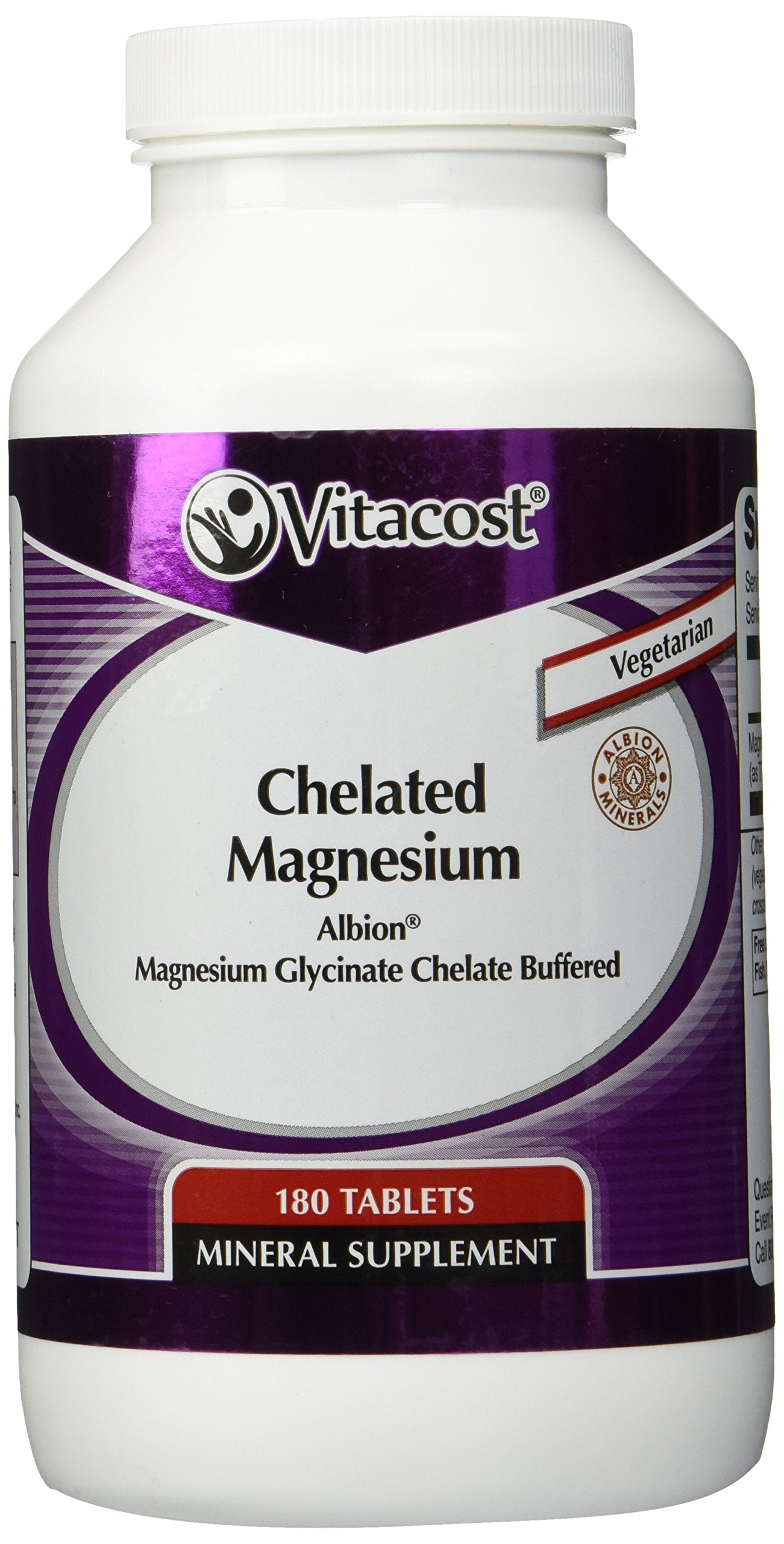 Vitacost Chelated Magnesium Albion Magnesium Glycinate Chelate Buffered 400 mg, 180 Tablets