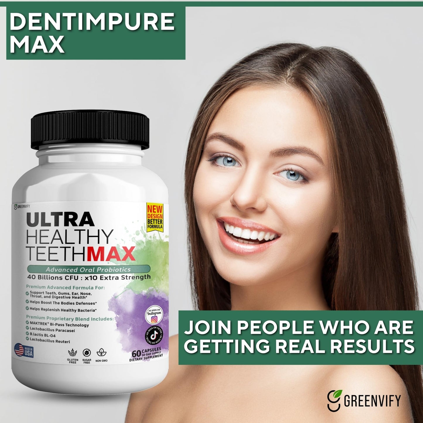 GREENVIFY Ultra Healthy Teeth Max Probiotic Supplement 120 Capsules