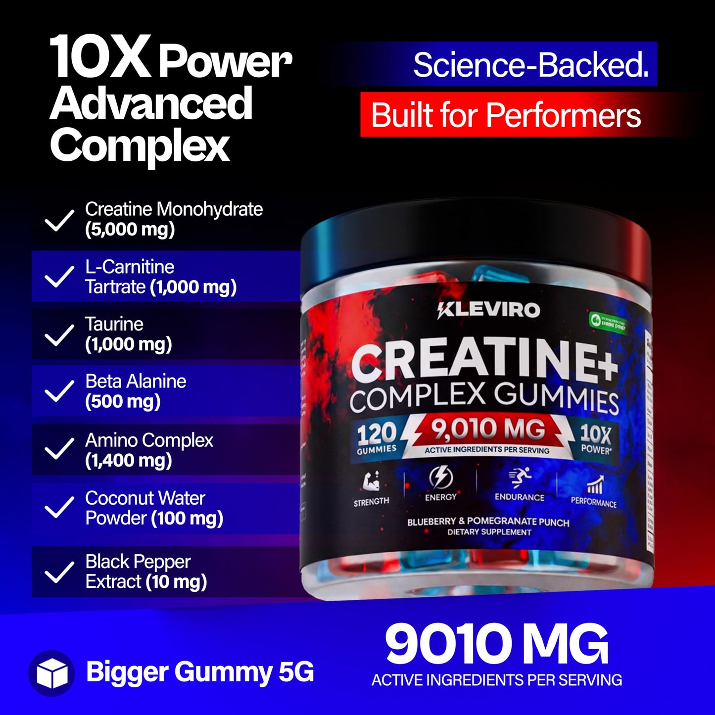 KLEVIRO Creatine Monohydrate Gummies, 120 Count