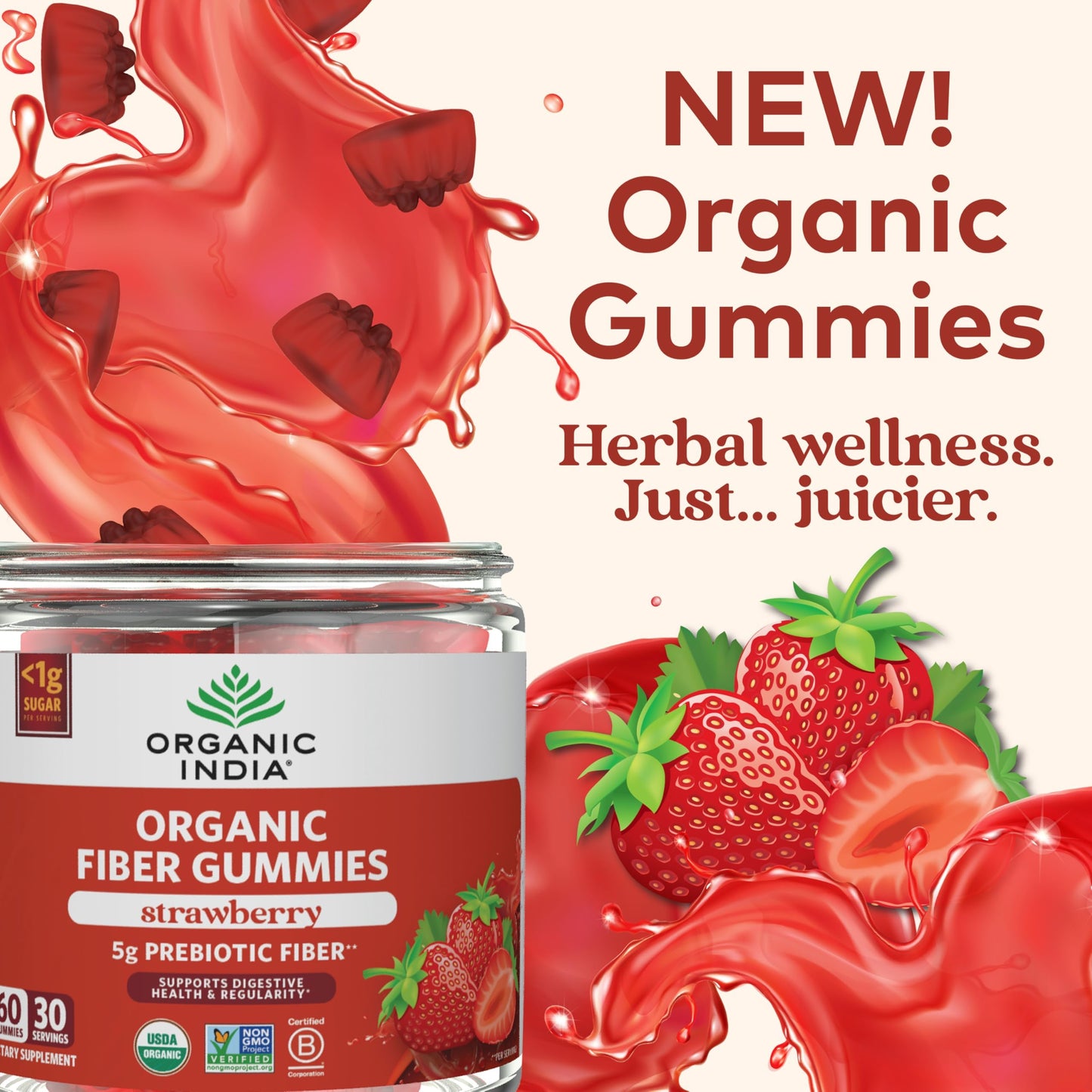 Organic India Fiber Gummies for Adults Gummy 60 Gummies