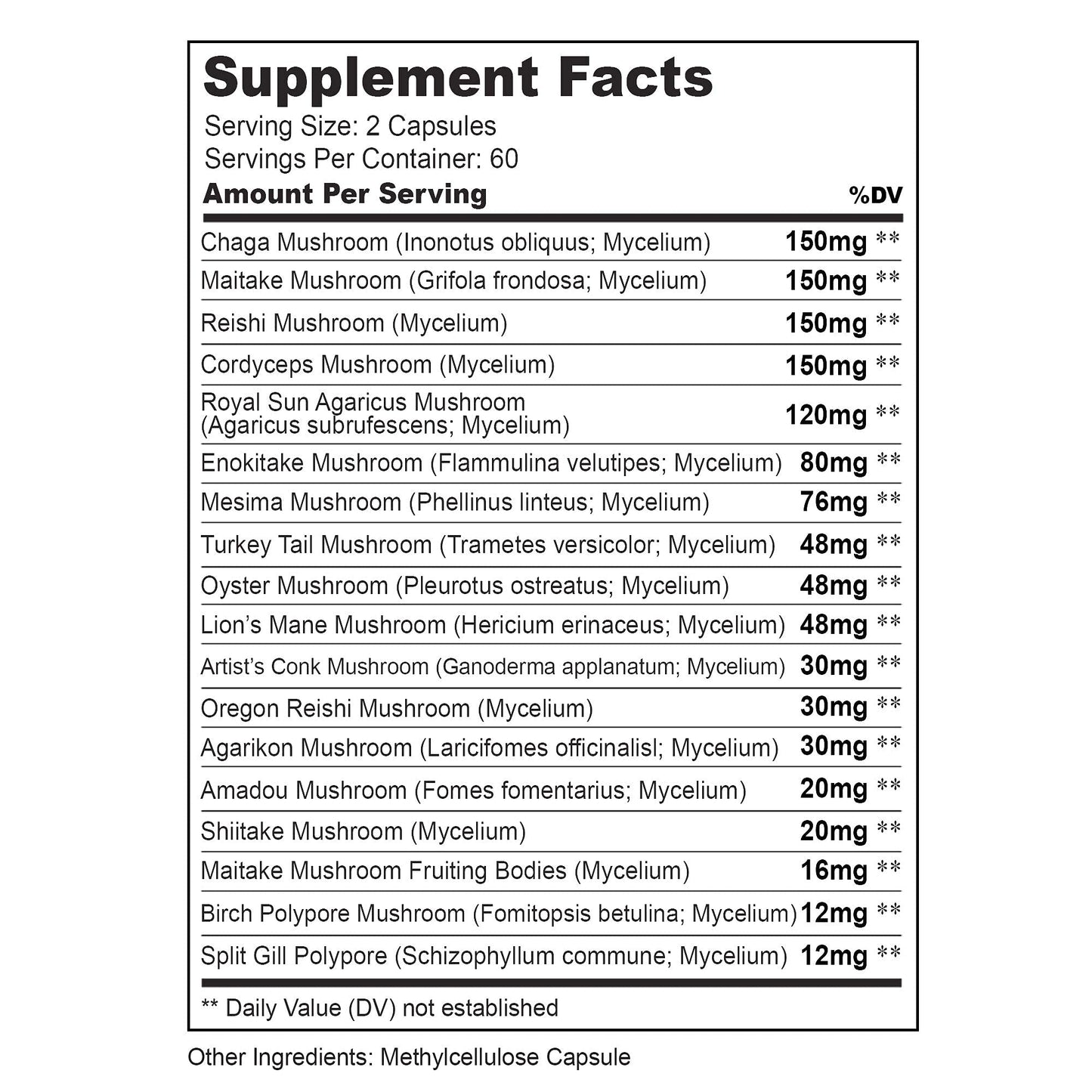 Herbtonics All-in-One Mushroom Supplement for Immune System Support, 120 Capsules