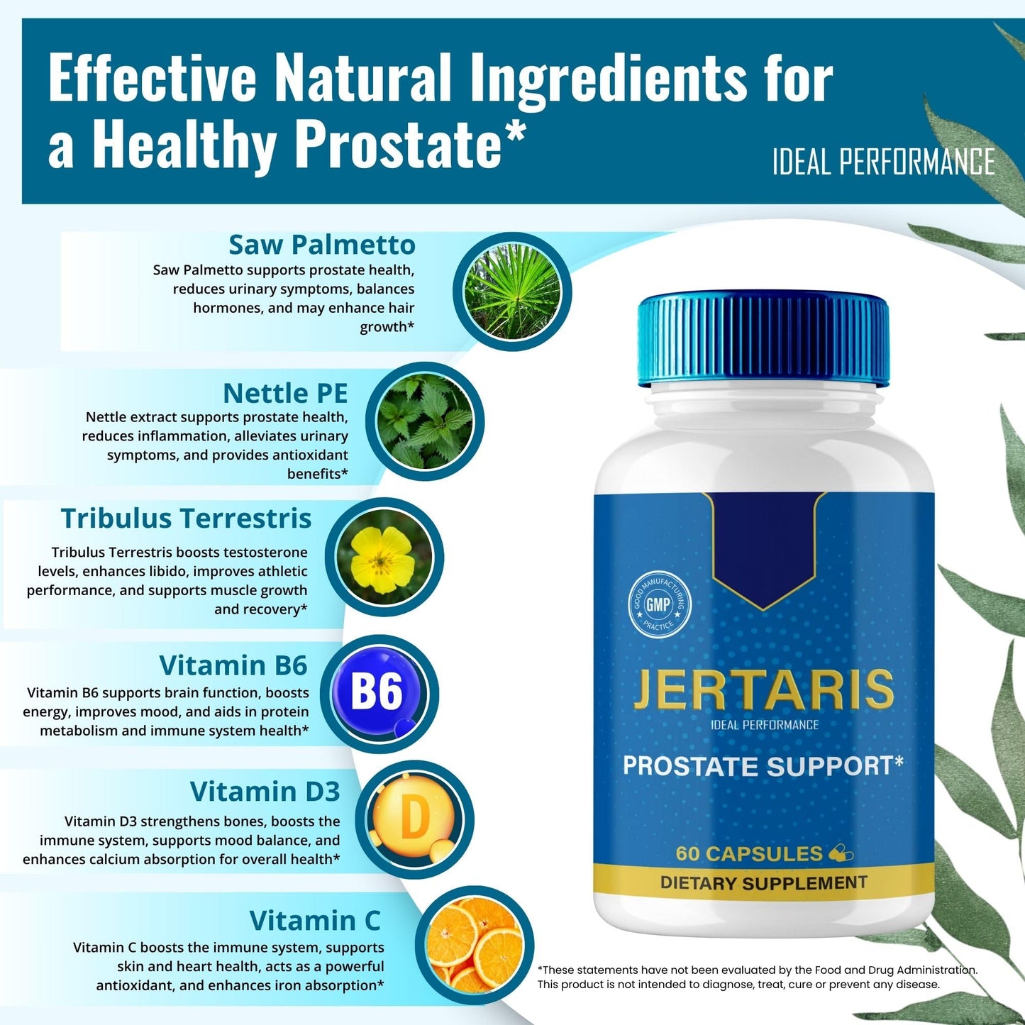 IDEAL PERFORMANCE Jertaris Prostate Health Supplement Capsules 120