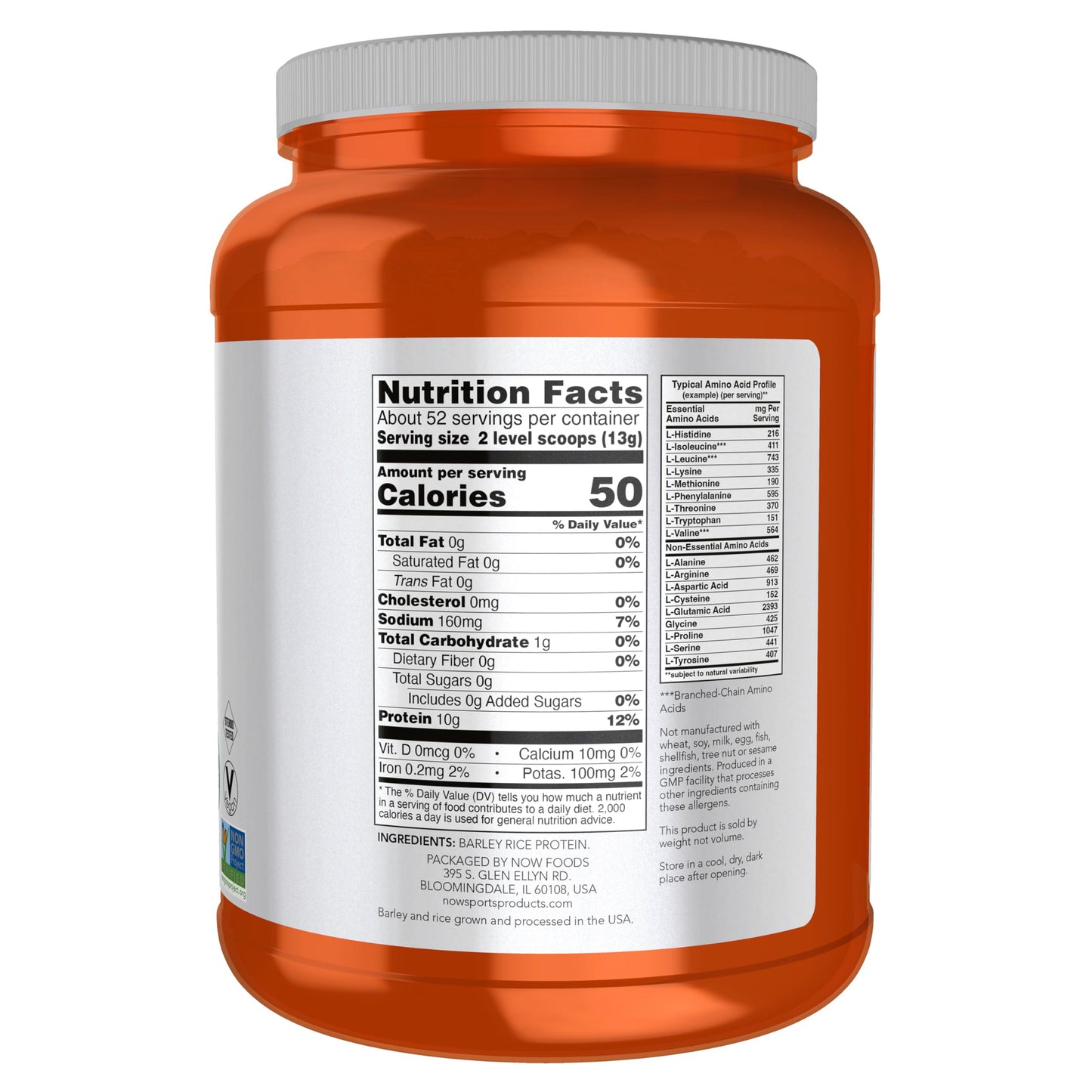 NOW Foods Barley Rice Protein Powder, Unflavored, 10 g Protein, 24 Count