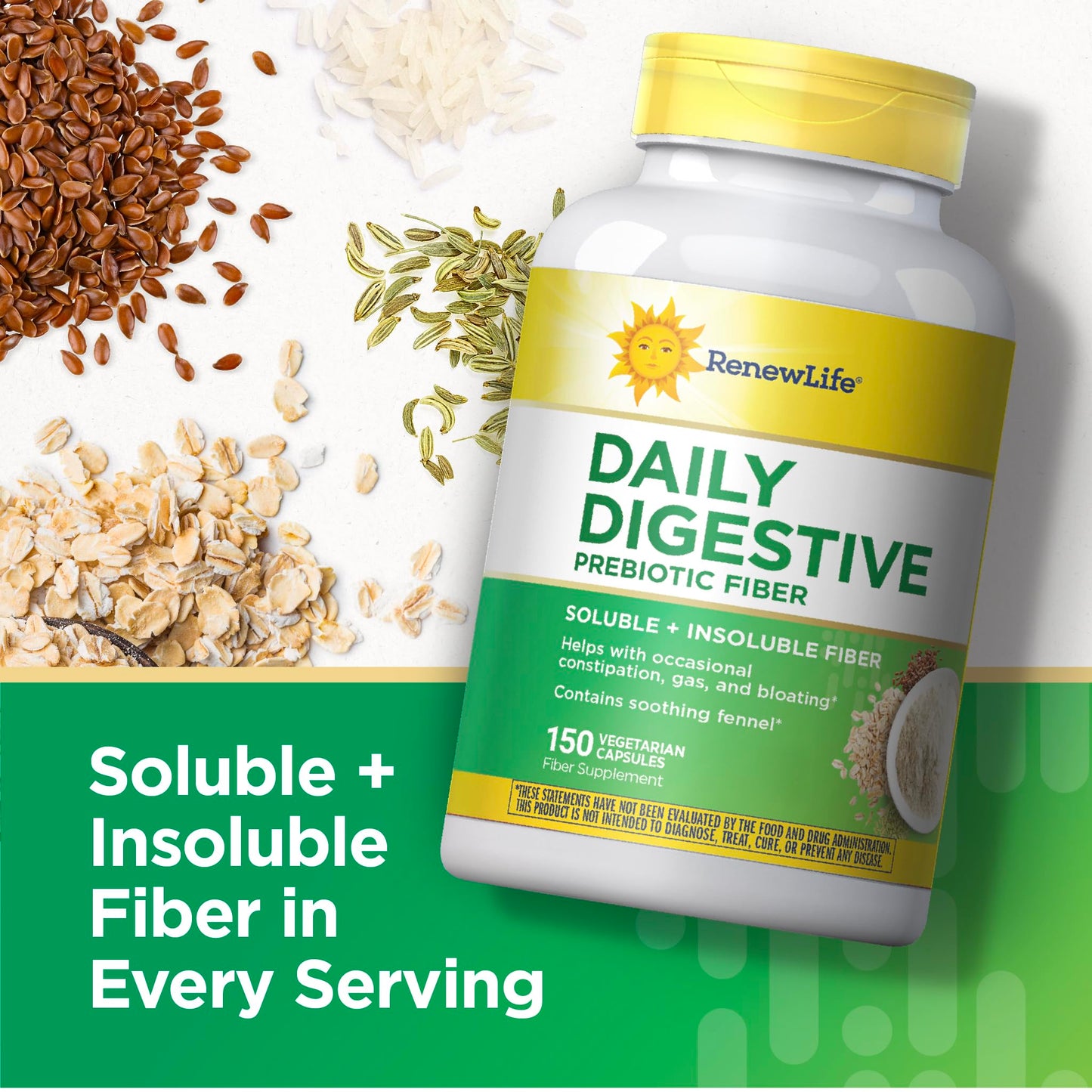 Renew Life Adult Daily Digestive Prebiotic Fiber Capsules, 150 Capsules