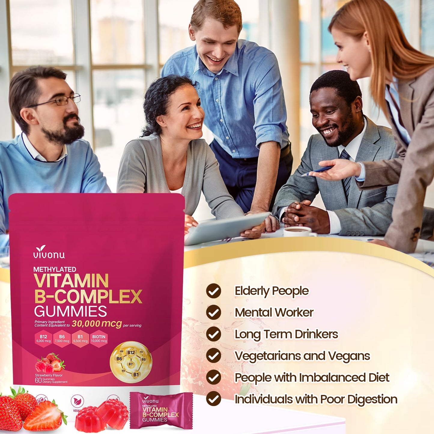 VivoNu Multivitamin Methylated Vitamin B Complex Gummies 60 Count