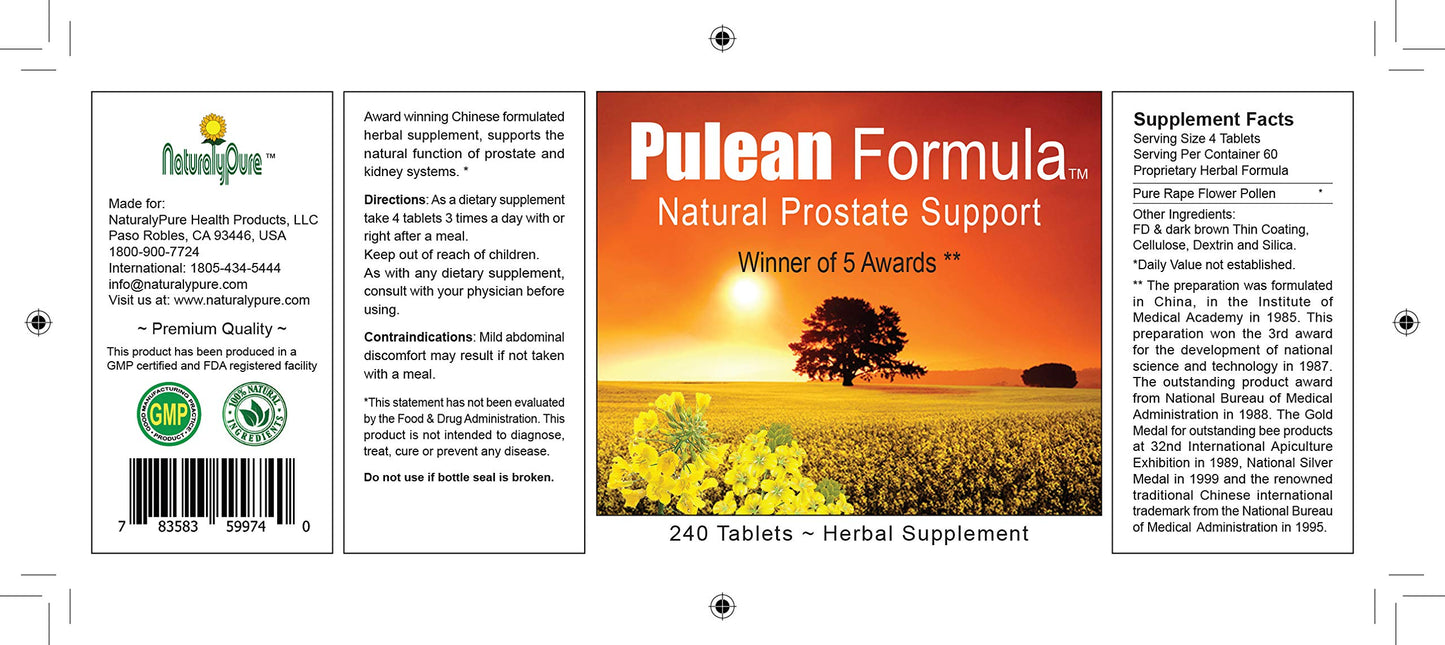 NaturalyPure Pulean Formula Natural Enlarged Prostate Support, 240 Tablets