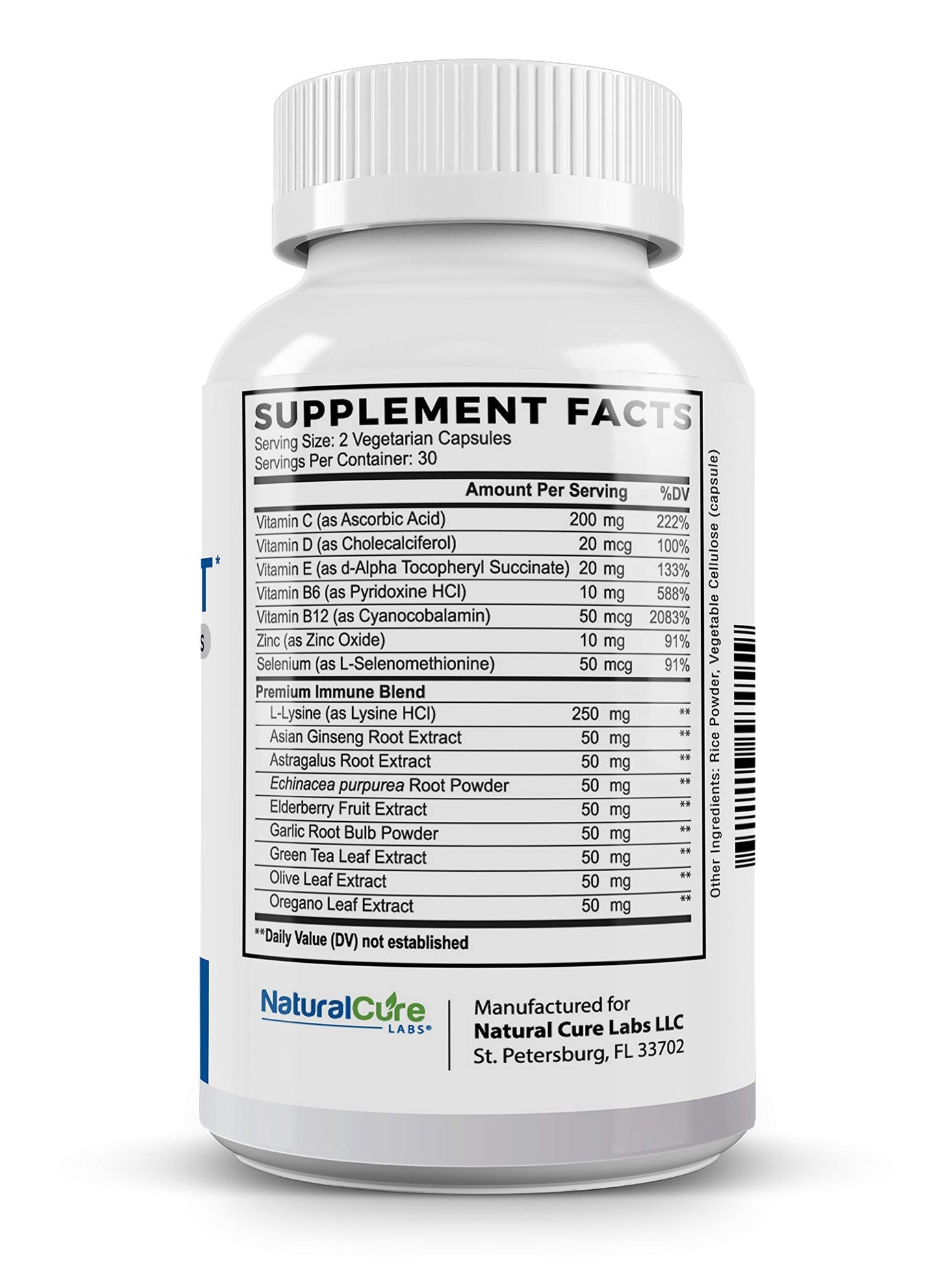Natural Cure Labs Premium Monolaurin 600mg + Immune Support Capsules, 600-count