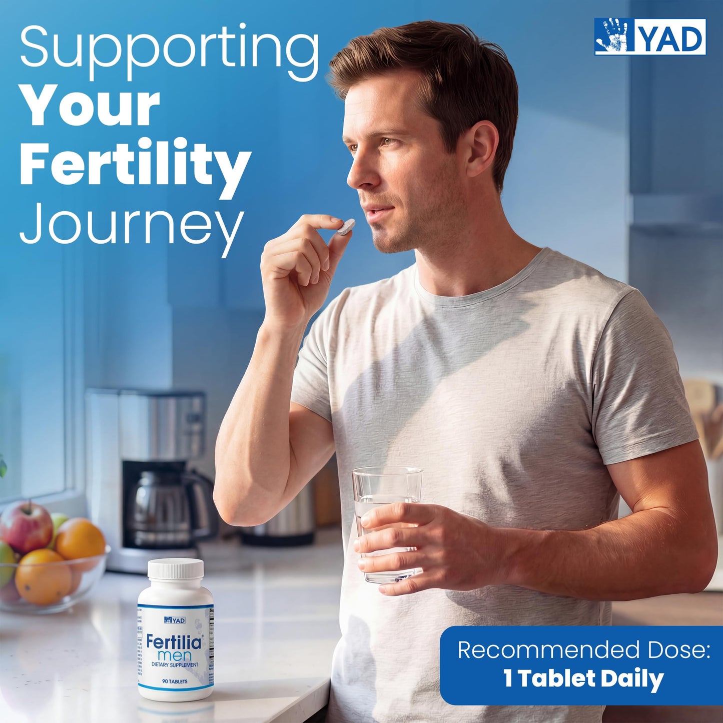 Fertilia Men's Fertility Support Pre-Conception Supplement with L-Carnitine, Zinc & Antioxidants, Non-GMO, Gluten-Free, Dairy-Free, 90 Tablets
