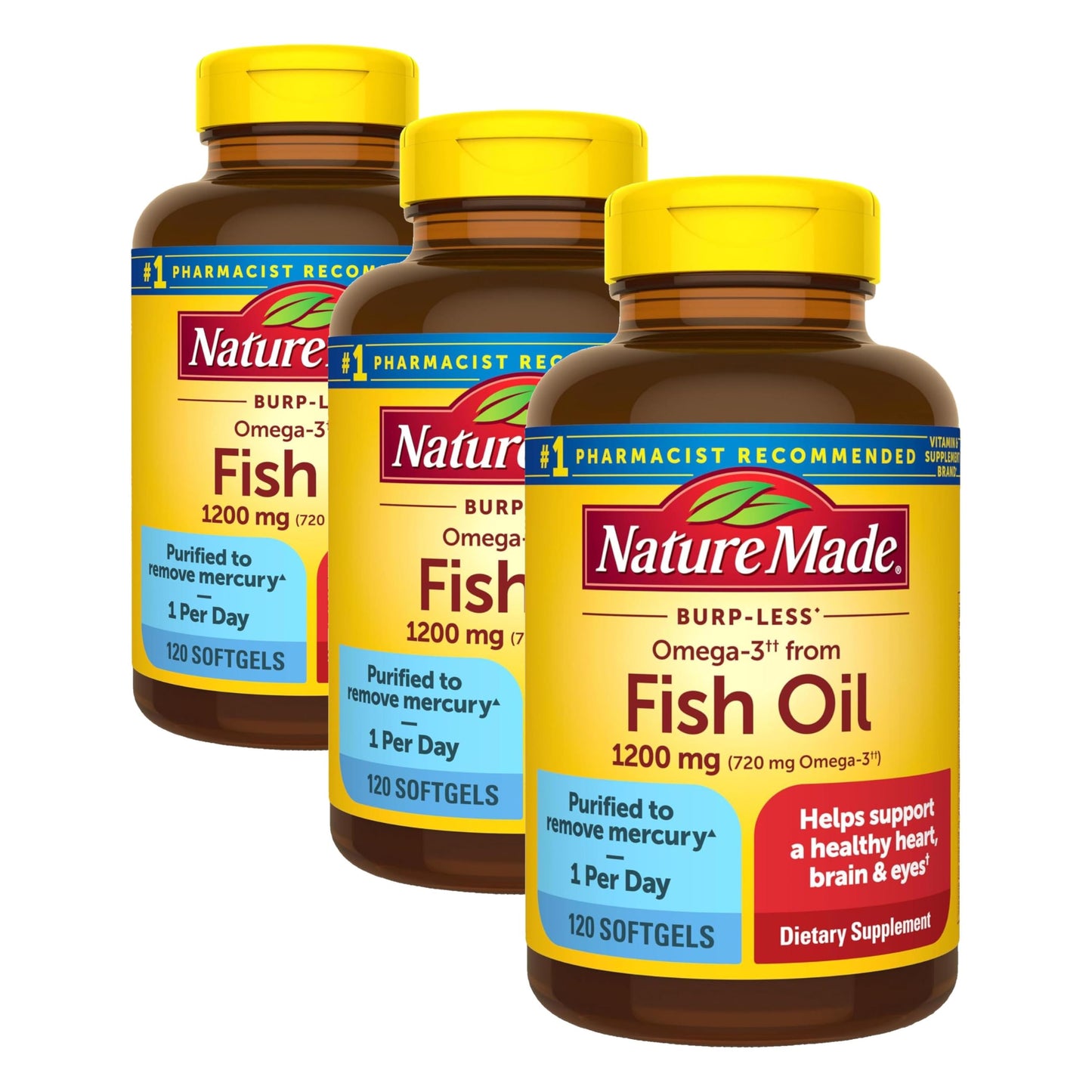 Nature Made Burp-Less Fish Oil 1200 mg One Per Day Softgels, 360-Count