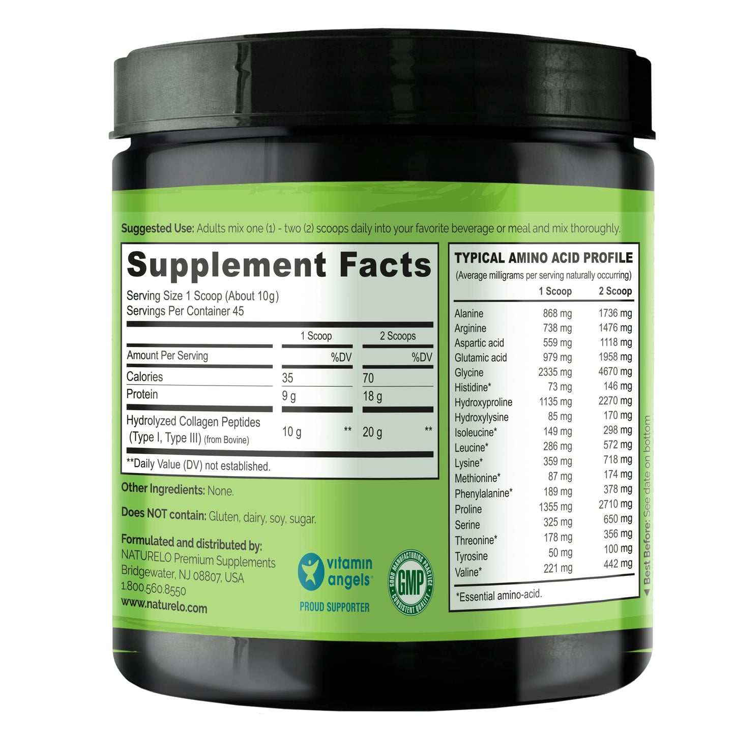 NATURELO Hair, Skin and Nails Multivitamin Collagen Peptide Powder, 60 Count
