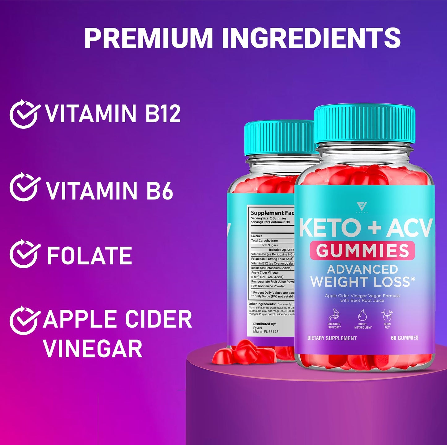 Fyvus Apple Cider Vinegar Gummies 180 Gummies